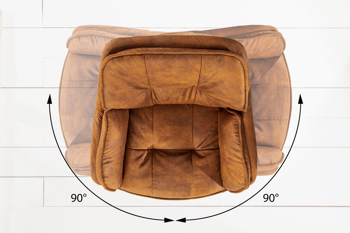 Chaise design pivotante MR. LOUNGER brun clair microfibre avec accoudoir métal noir