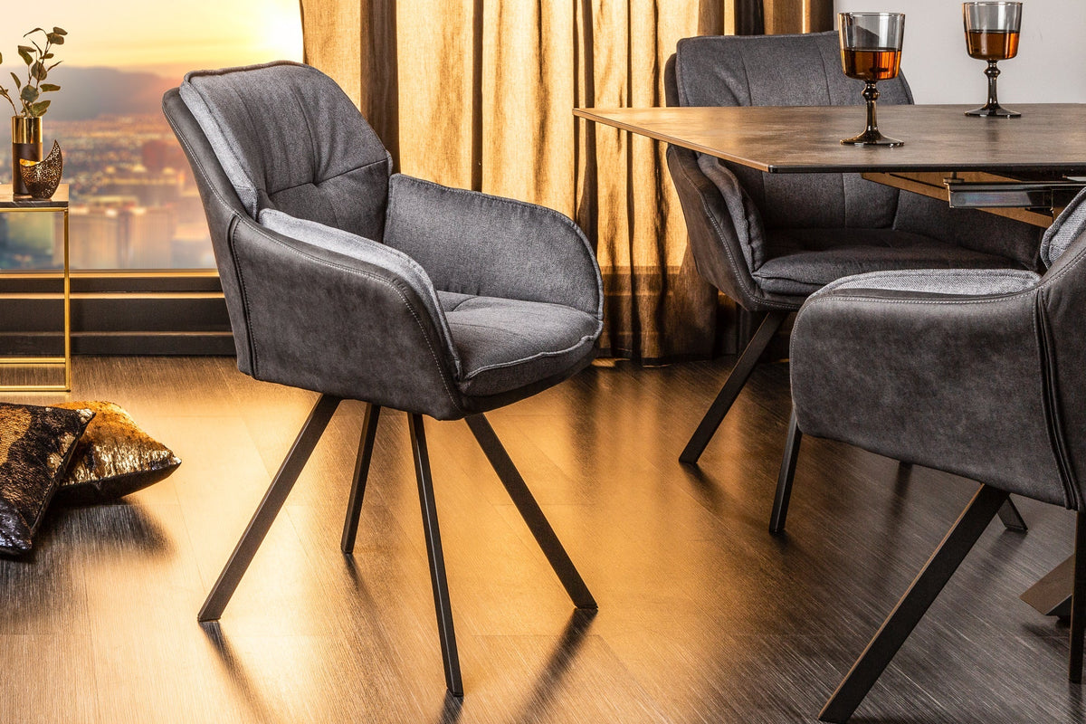 Chaise design pivotante MR. LOUNGER gris anthracite microfibre tissu plat avec accoudoir