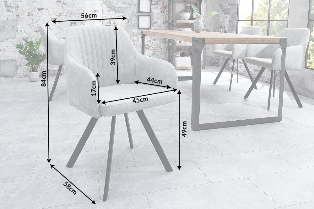 Silla LUCCA de diseño retro en microfibra gris piedra con reposabrazos acolchados