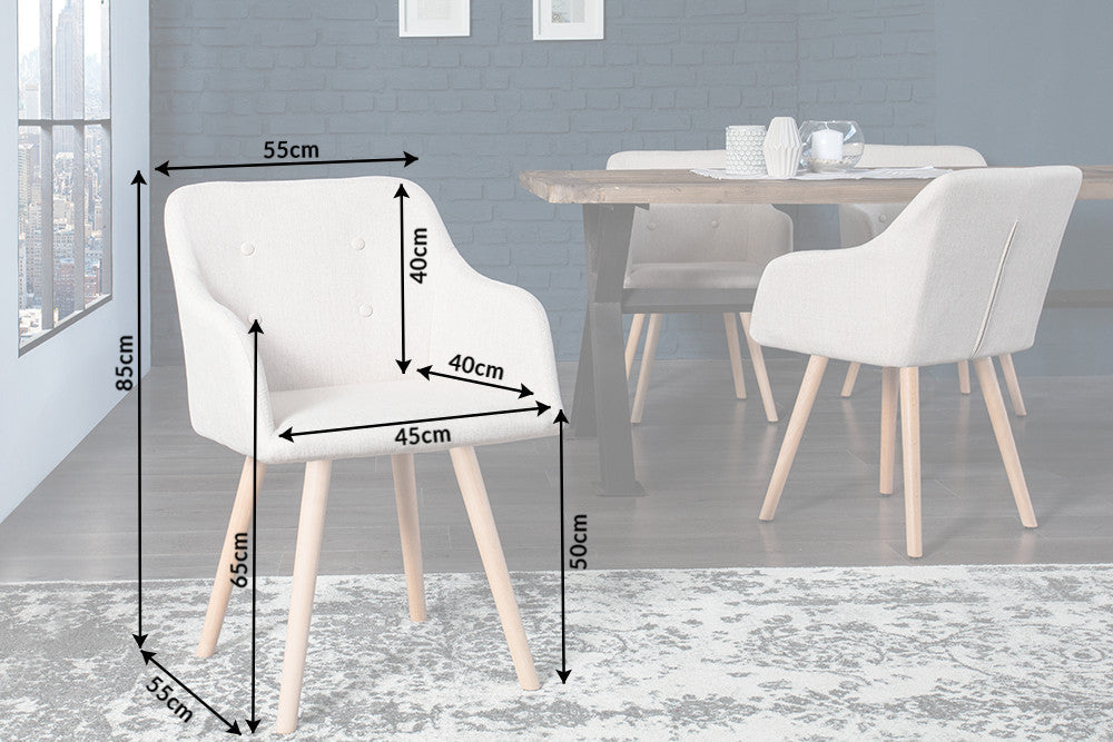 Lote de 2x SCANDINAVIA MEISTERSTÜCK sillas de diseño retro beige con reposabrazos