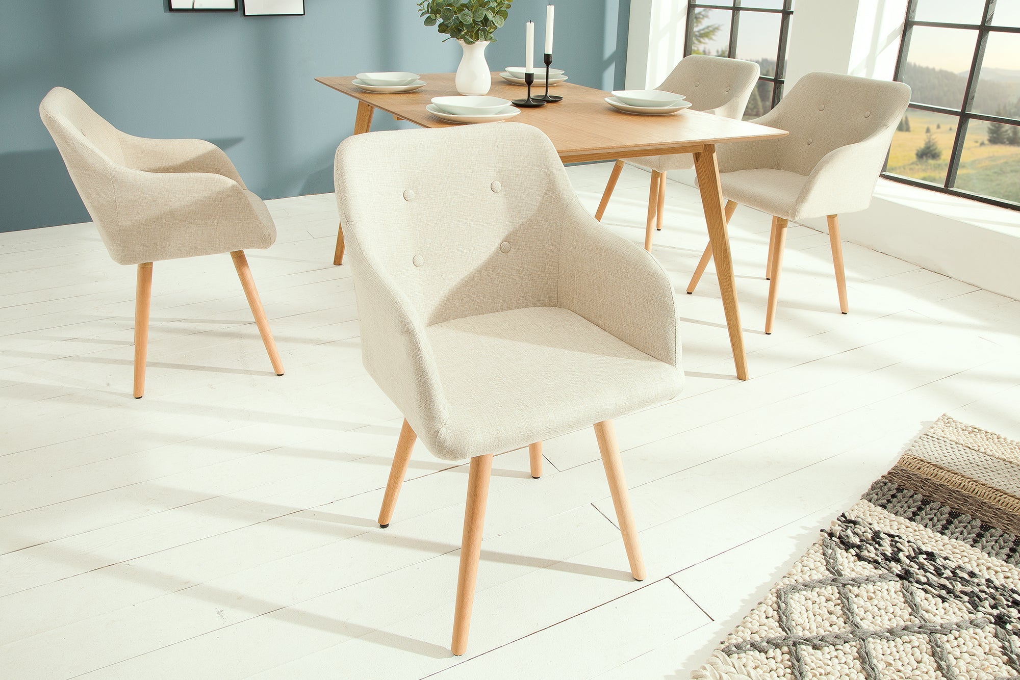 Lote de 2x SCANDINAVIA MEISTERSTÜCK sillas de diseño retro beige con reposabrazos