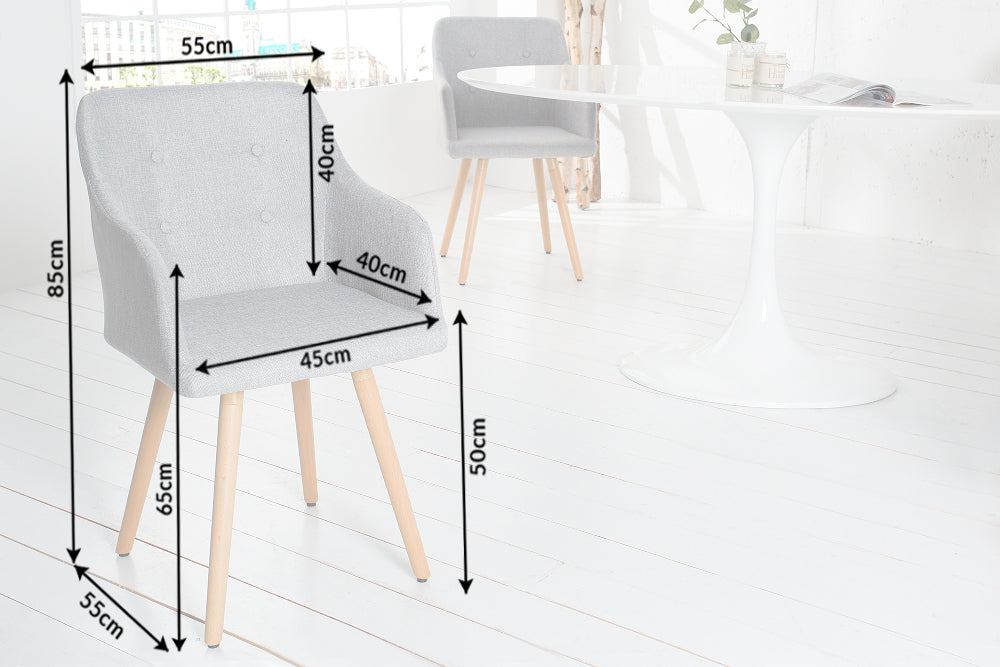 Juego de 2x sillas de diseño retro SCANDINAVIA MEISTERSTÜCK en gris claro con reposabrazos