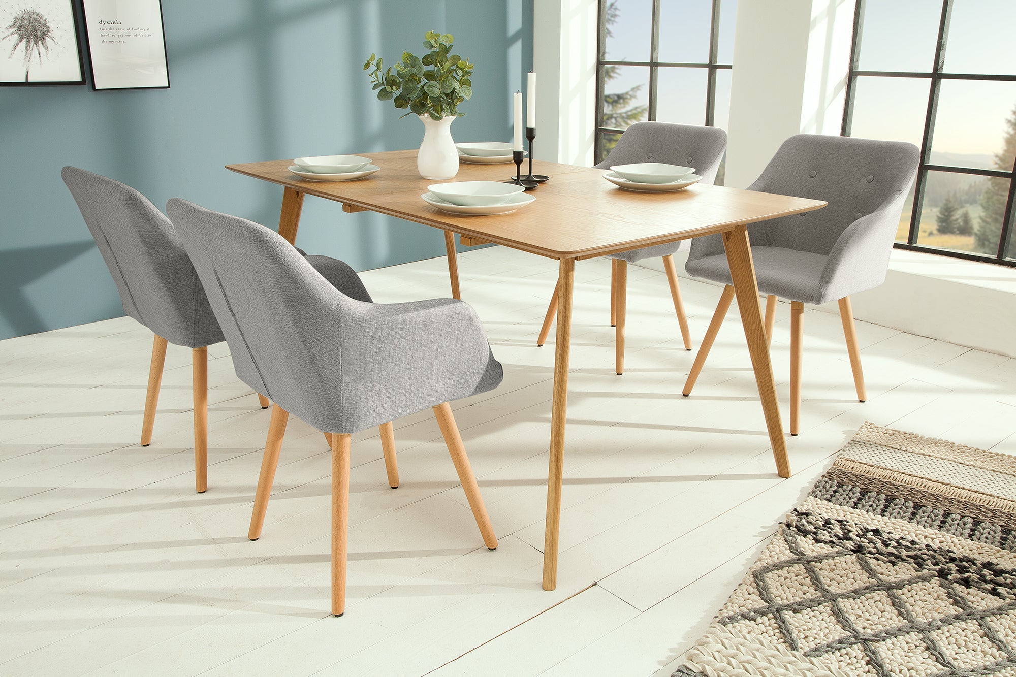 Juego de 2x sillas de diseño retro SCANDINAVIA MEISTERSTÜCK en gris claro con reposabrazos