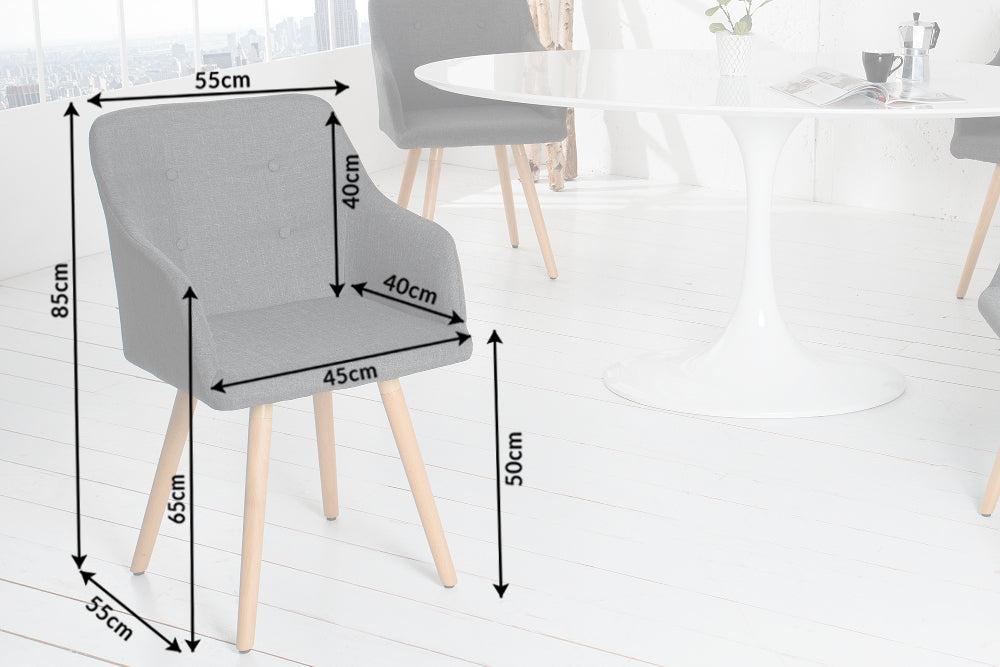 Juego de 2x sillas de diseño retro SCANDINAVIA MEISTERSTÜCK, gris con reposabrazos