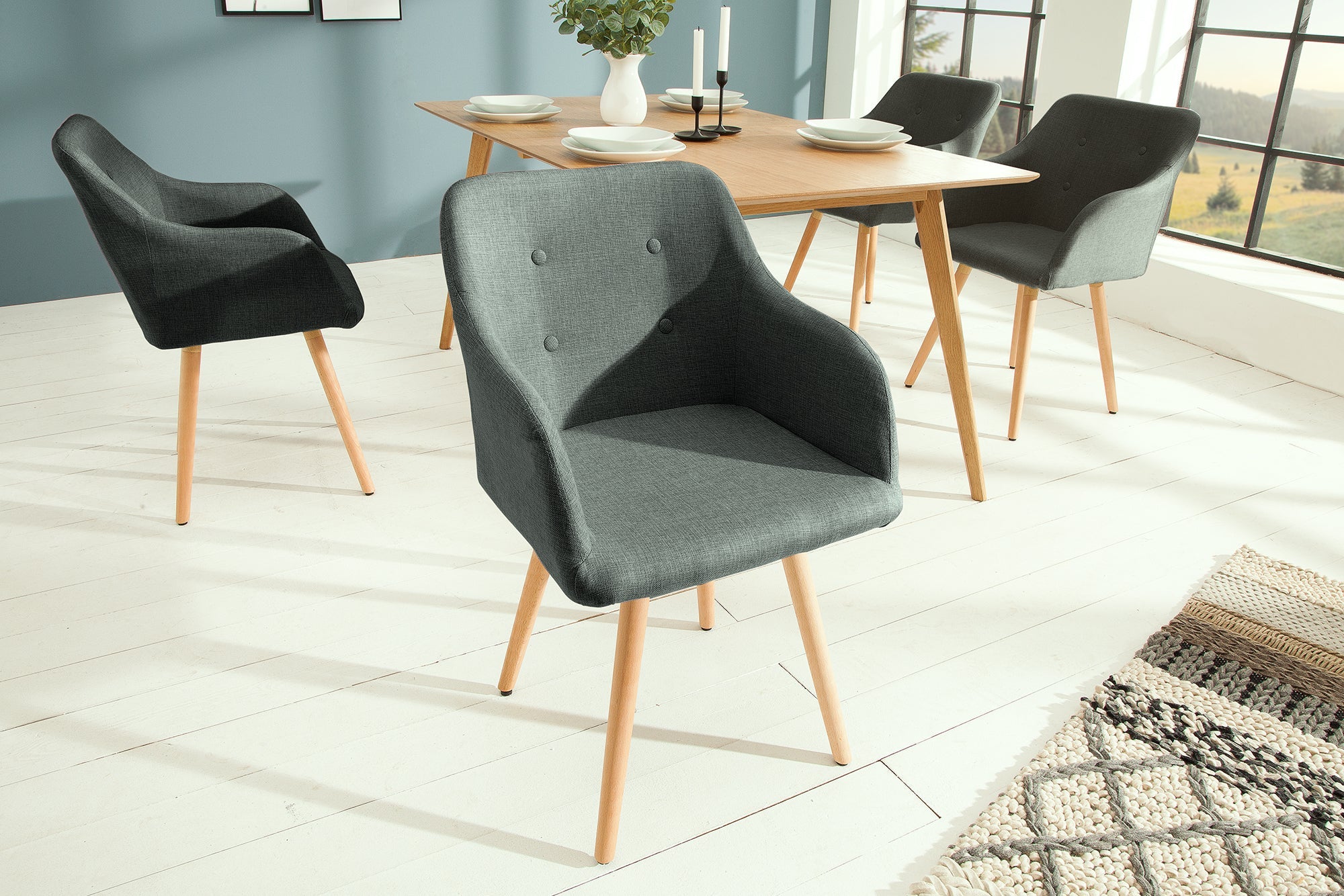 Juego de 2x sillas de diseño retro SCANDINAVIA MEISTERSTÜCK, gris con reposabrazos