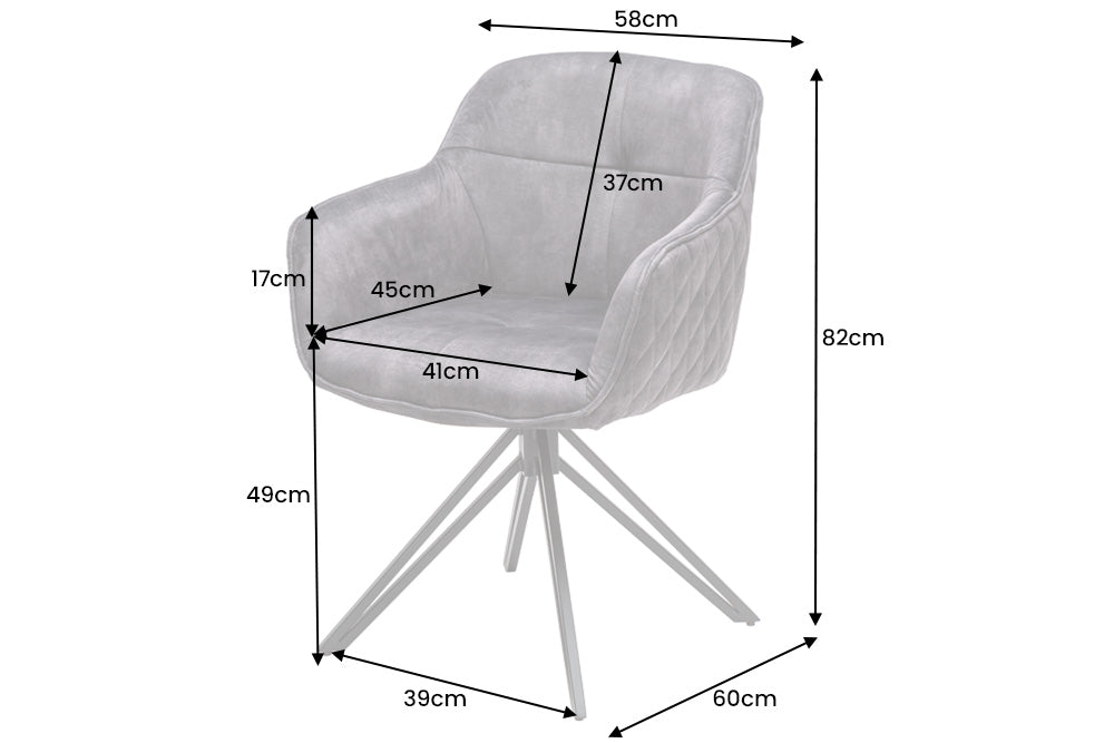 Chaise design rotative EUPHORIA velours marron rouille avec accoudoir structure métal noir
