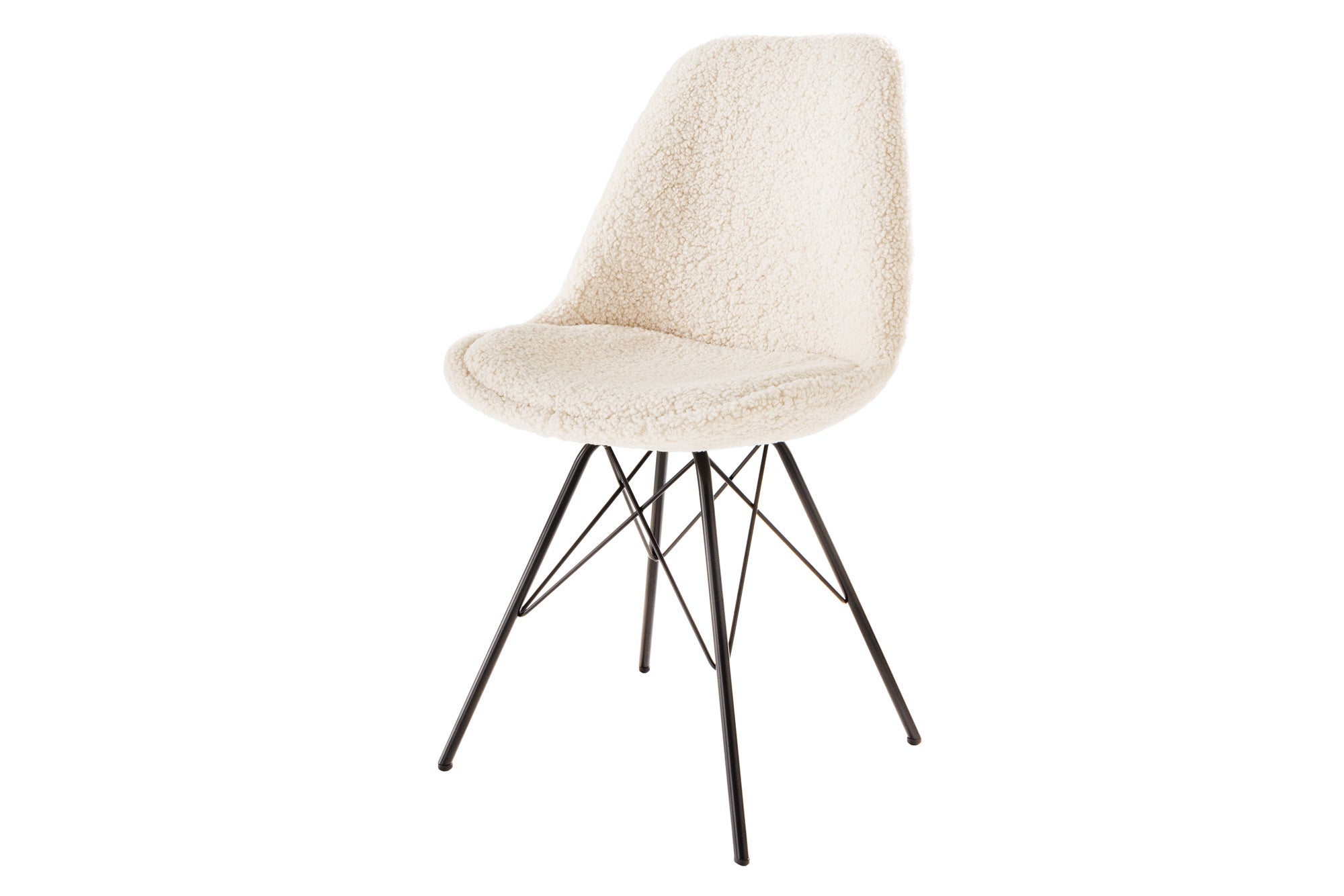 Lot de 2x chaises design SCANDINAVIA MEISTERSTÜCK crème Bouclé pieds métal noir