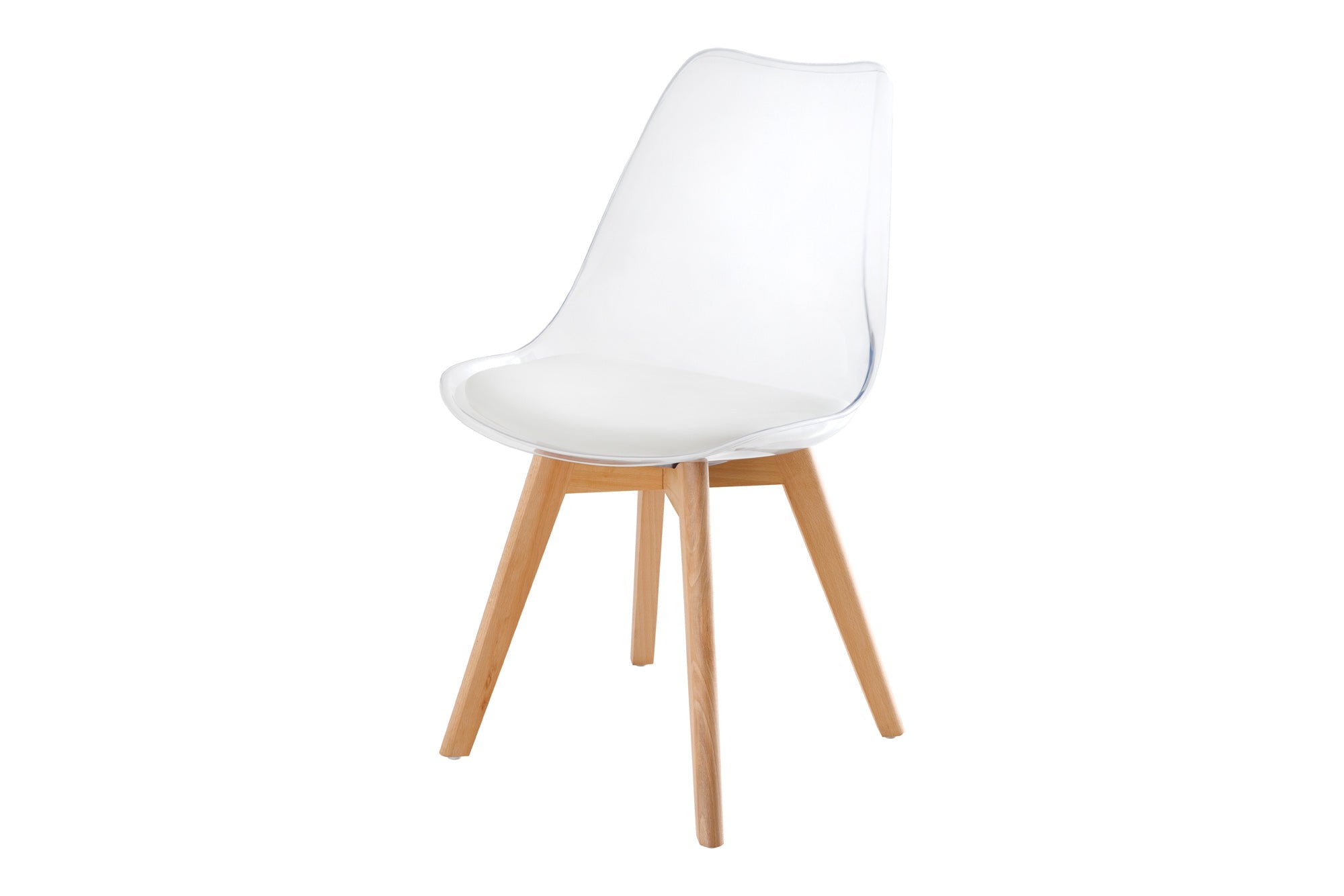 Juego de 2 sillas de diseño SCANDINAVIA MEISTERSTÜCK de plástico blanco transparente y madera de haya natural