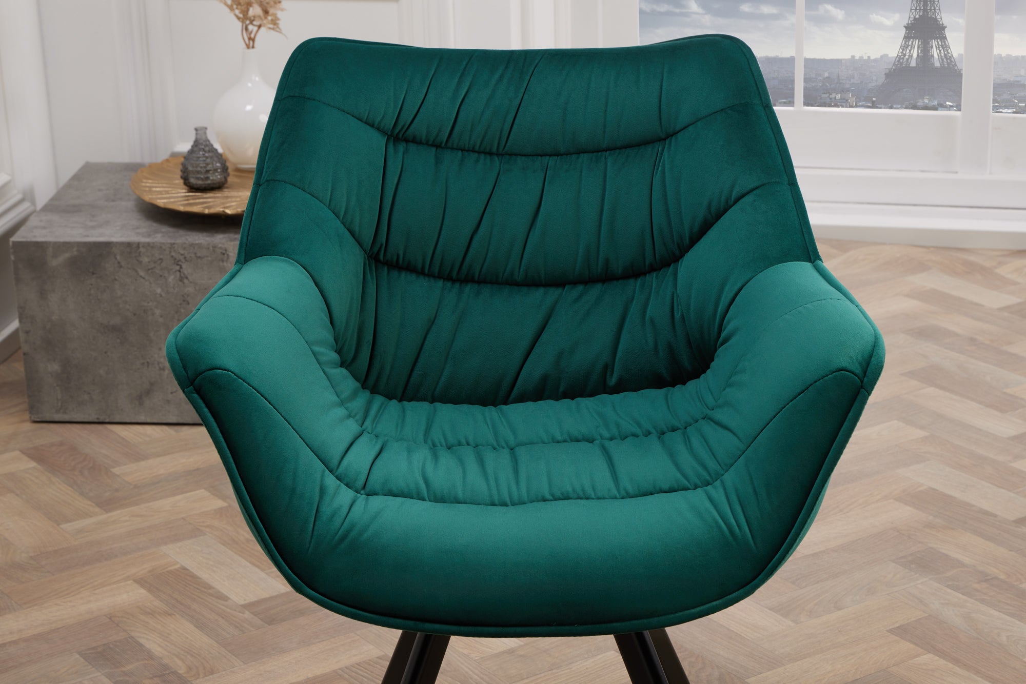 Chaise design THE DUTCH COMFORT vert émeraude velours style rétro avec accoudoirs