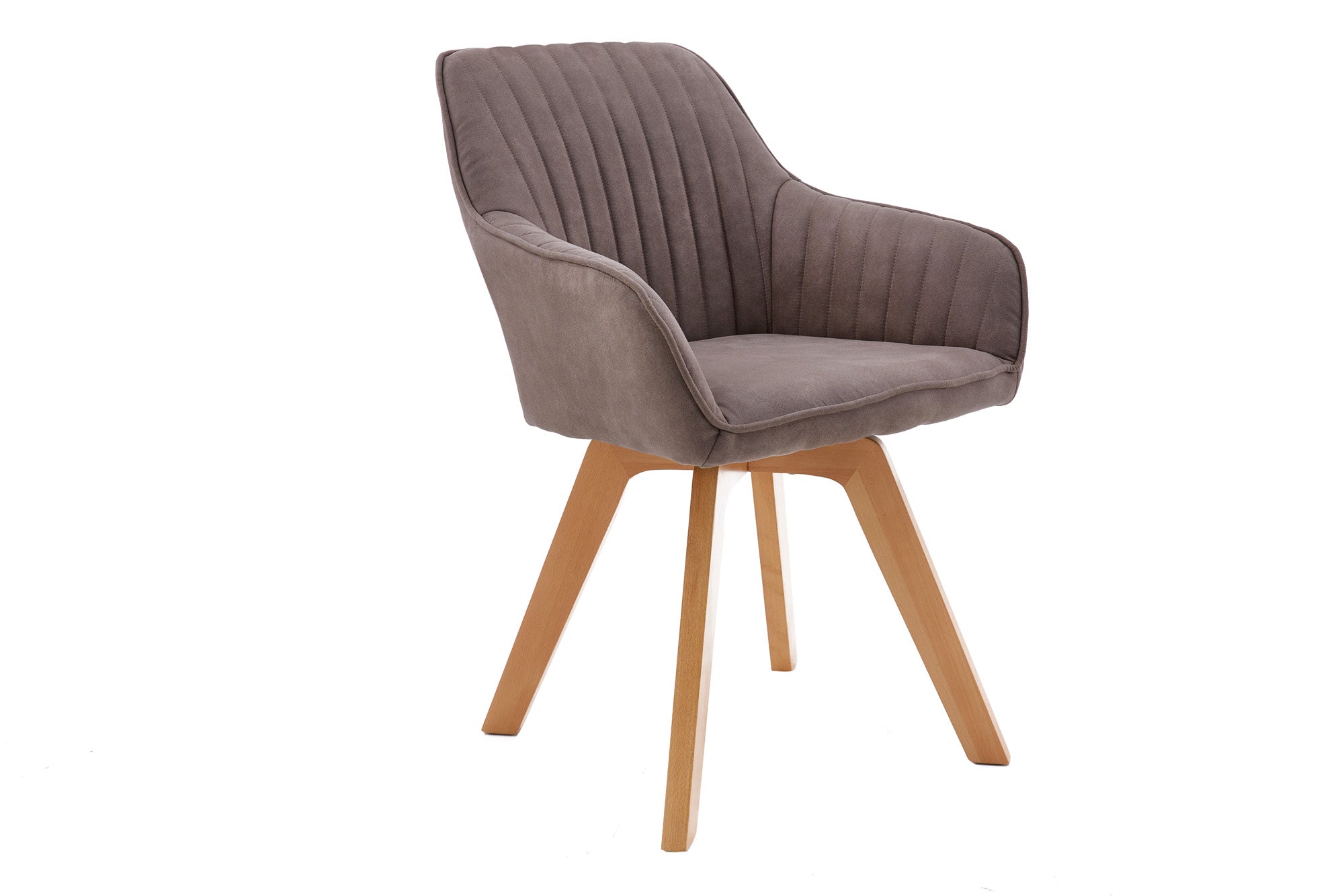 Chaise design tournante LIVORNO pieds en hêtre taupe vintage avec accoudoirs