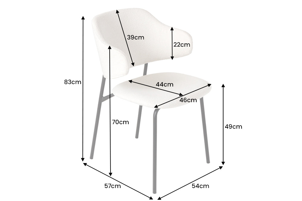 Lot de 2x chaises design VOGUE blanc bouclé pieds métal noir