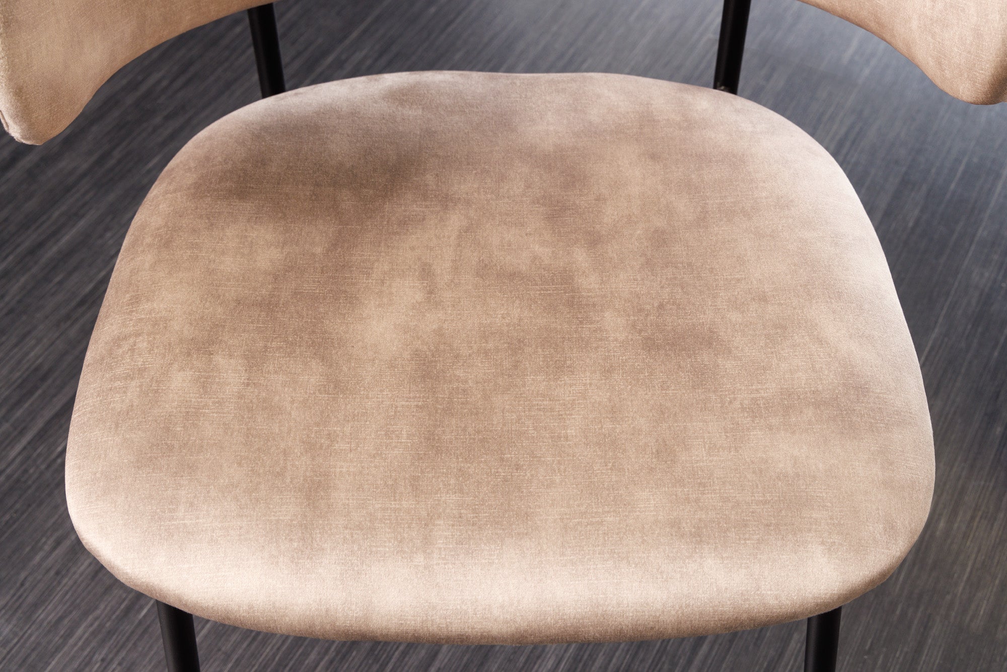 Lot de 2x chaises design VOGUE velours champagne grège pieds métal noir