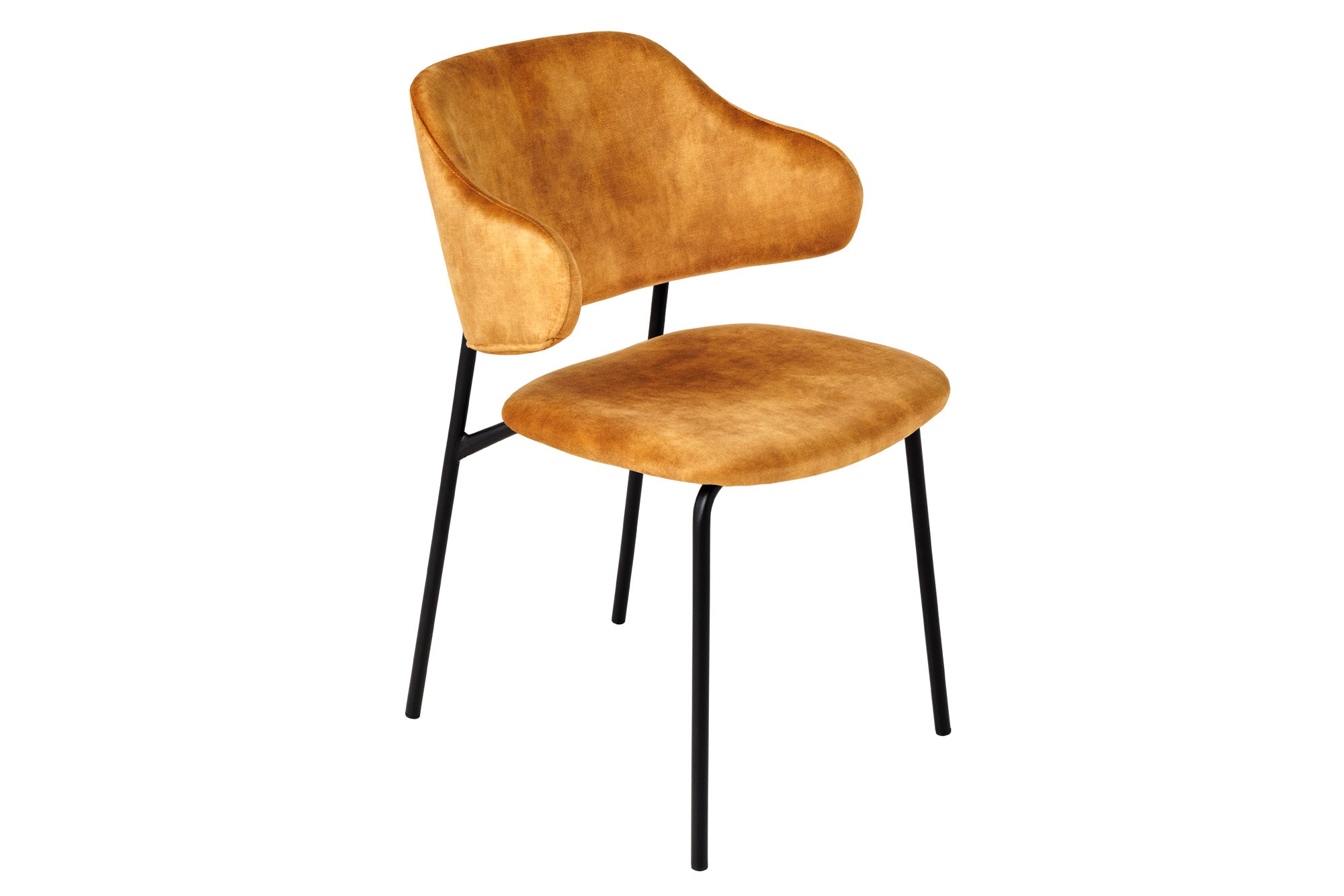 Lote de 2 sillas de diseño VOGUE de terciopelo amarillo mostaza con patas de metal negro