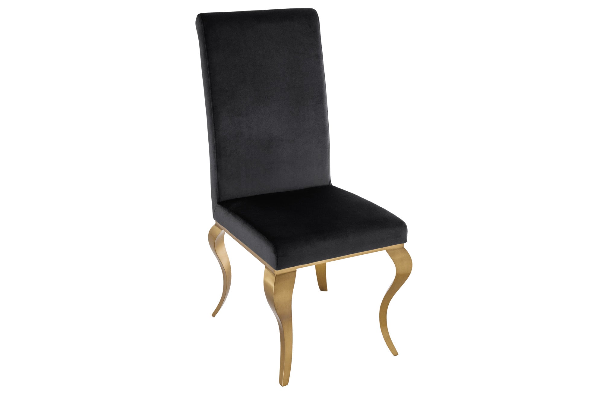 Lot de 2x chaises élégante MODERN BAROCK en velours noir, pieds en acier inoxydable