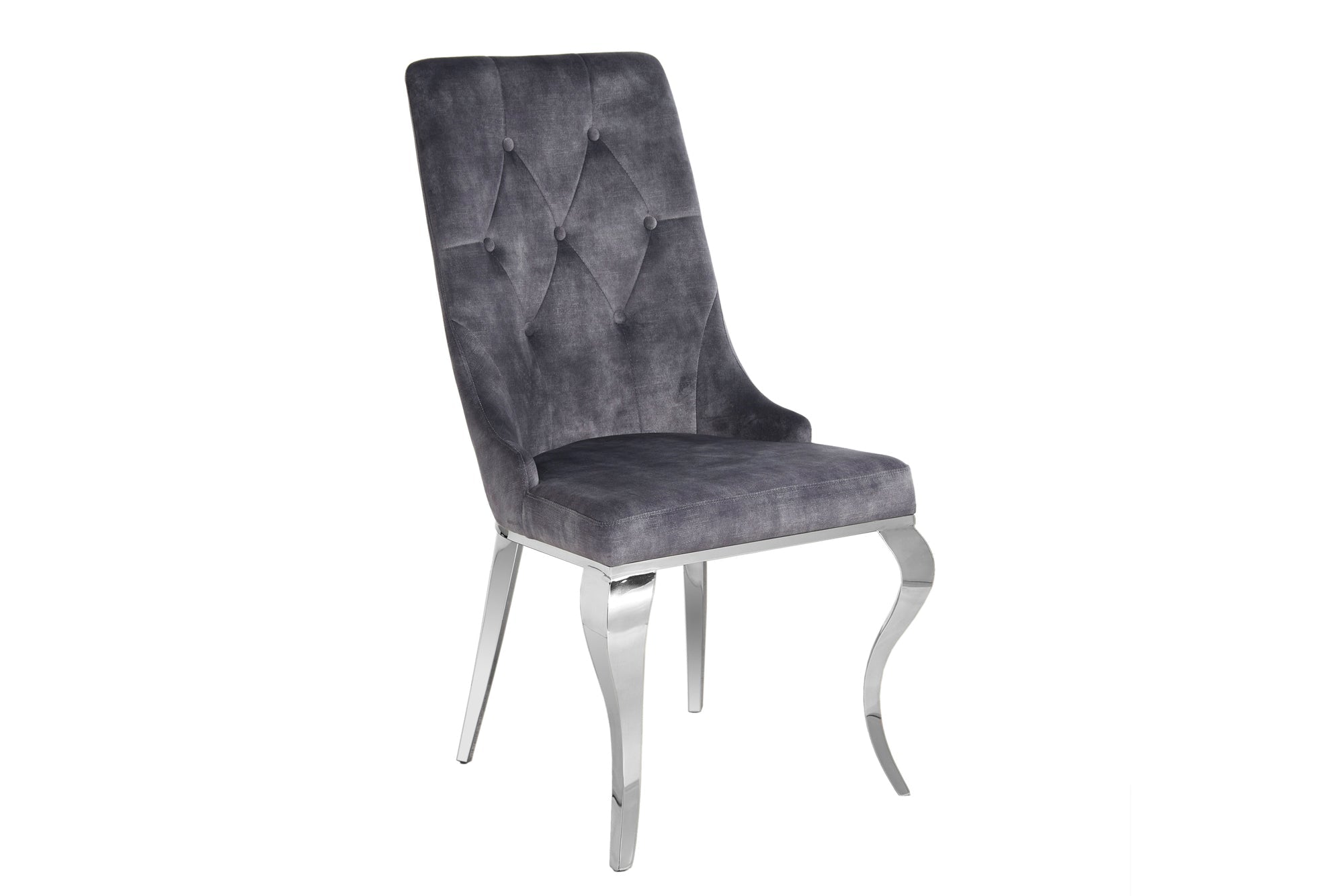 Juego de 2 elegantes sillas modernas de estilo barroco en terciopelo gris con cabeza de león plateada