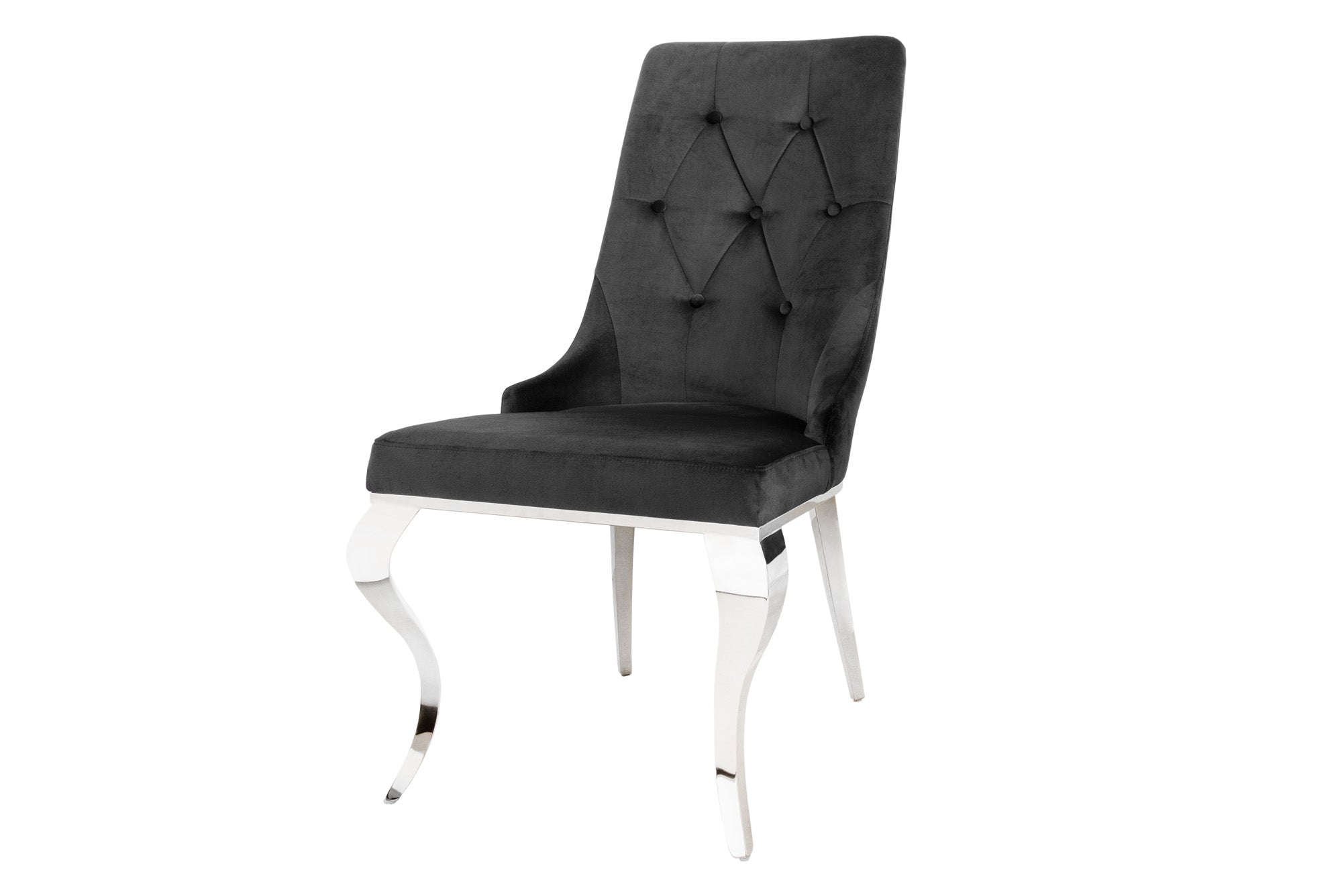 Juego de 2 elegantes sillas modernas de estilo barroco en terciopelo negro con cabeza de león plateada