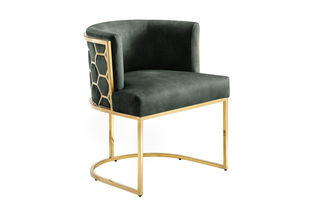 Chaise élégante ELEGANCE vert velours or acier inoxydable avec accoudoir