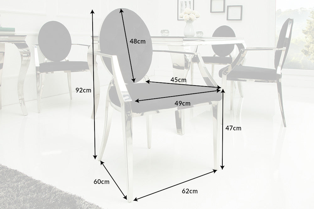 Elegante silla MODERN BAROCK de terciopelo negro con reposabrazos y botones decorativos