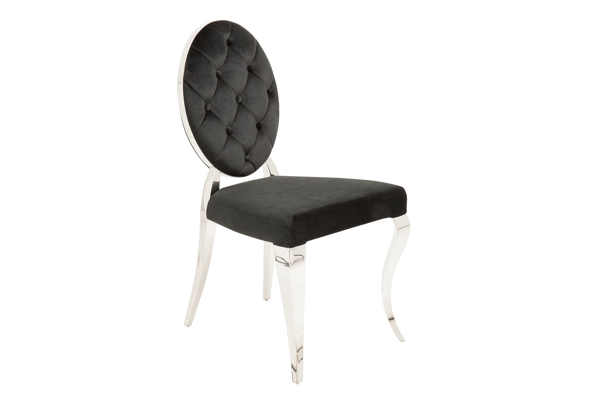 Lote de 2 elegantes sillas MODERNE BAROQUE de terciopelo negro con patas de botón de acero inoxidable