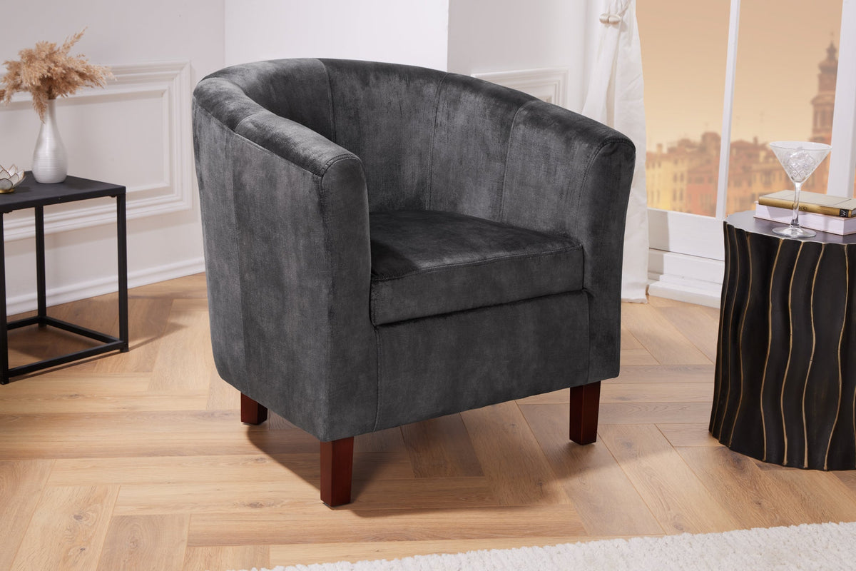 Chaise longue design HEMINGWAY accoudoirs velours gris foncé chaise cocktail