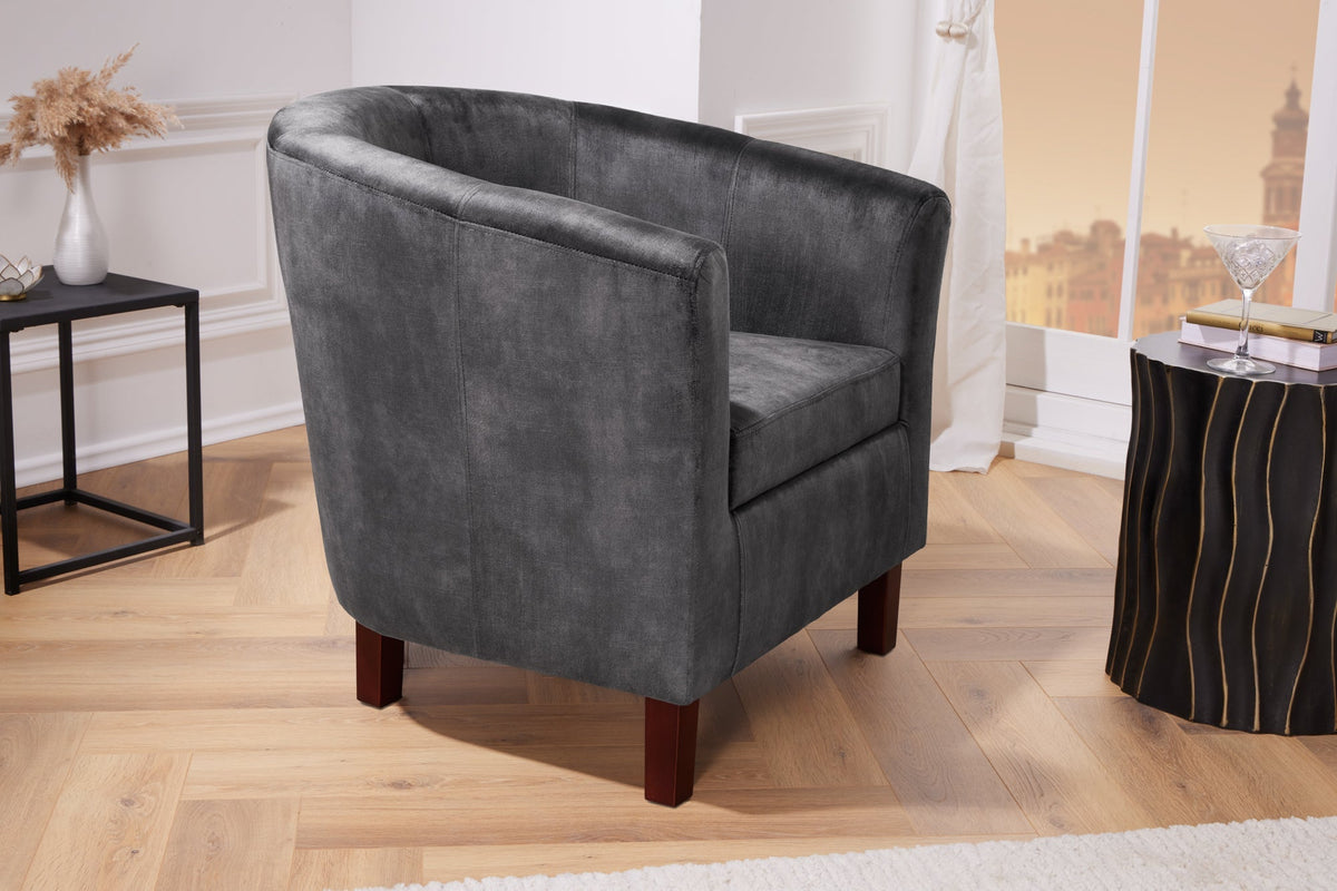 Chaise longue design HEMINGWAY accoudoirs velours gris foncé chaise cocktail