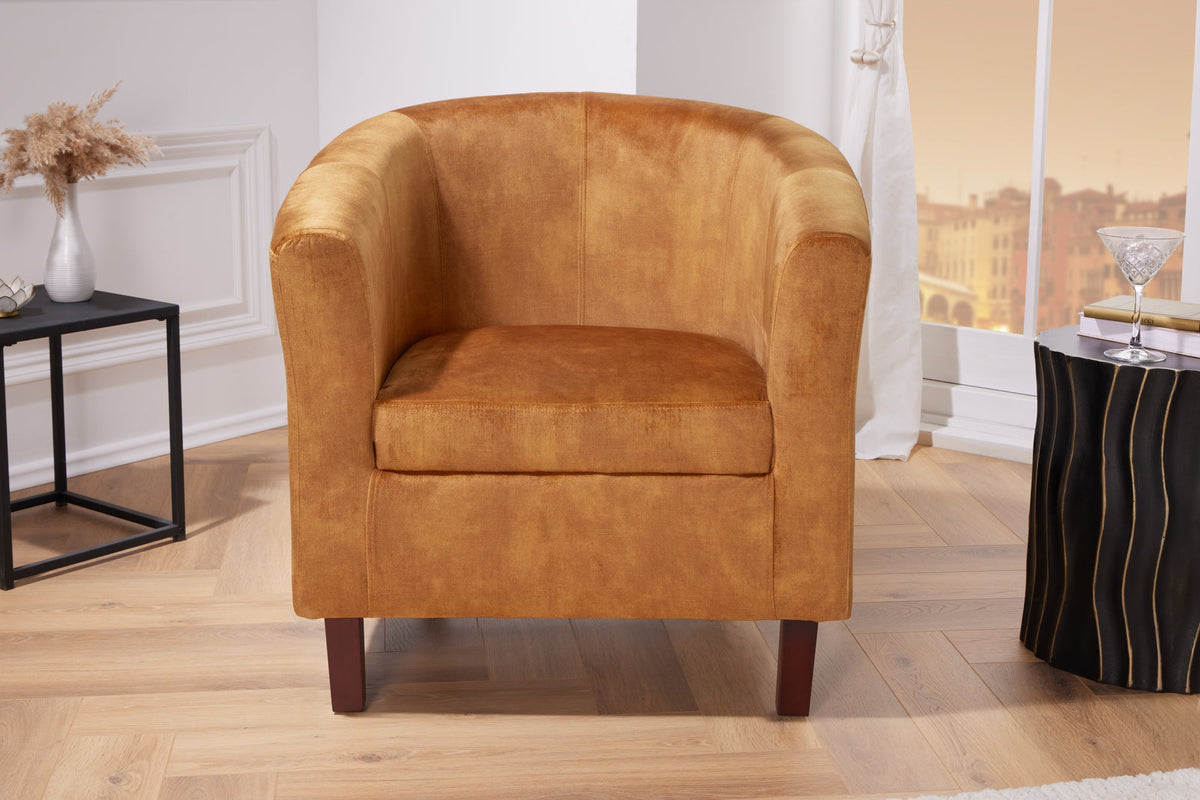 Chaise longue design HEMINGWAY accoudoirs velours jaune moutarde chaise cocktail