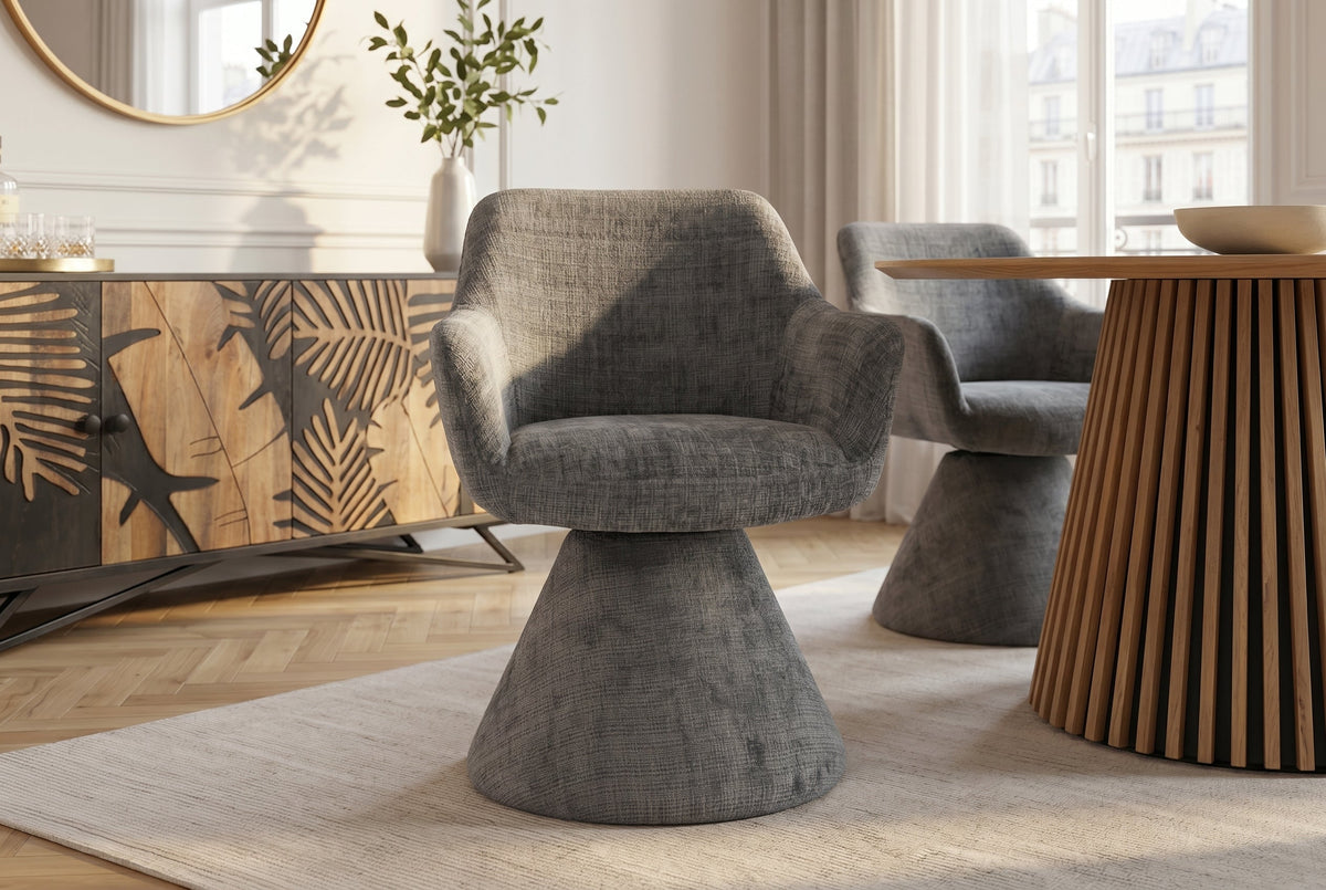 Chaise pivotante AMBIENTO grise Bouclé 180° avec retour automatique, chaise rembourrée