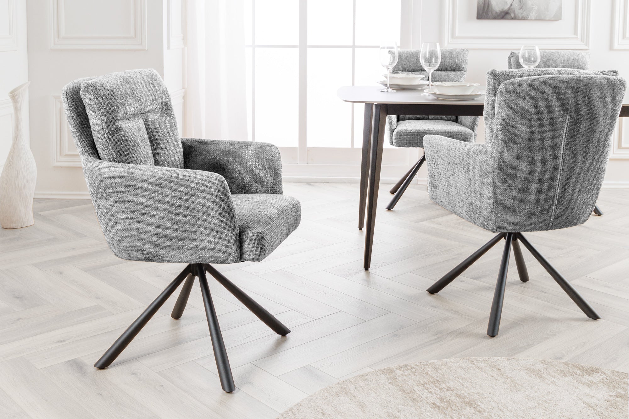 Lote de 2x sillas giratorias BIG GEORGE de tela estructurada gris con reposabrazos de metal negro