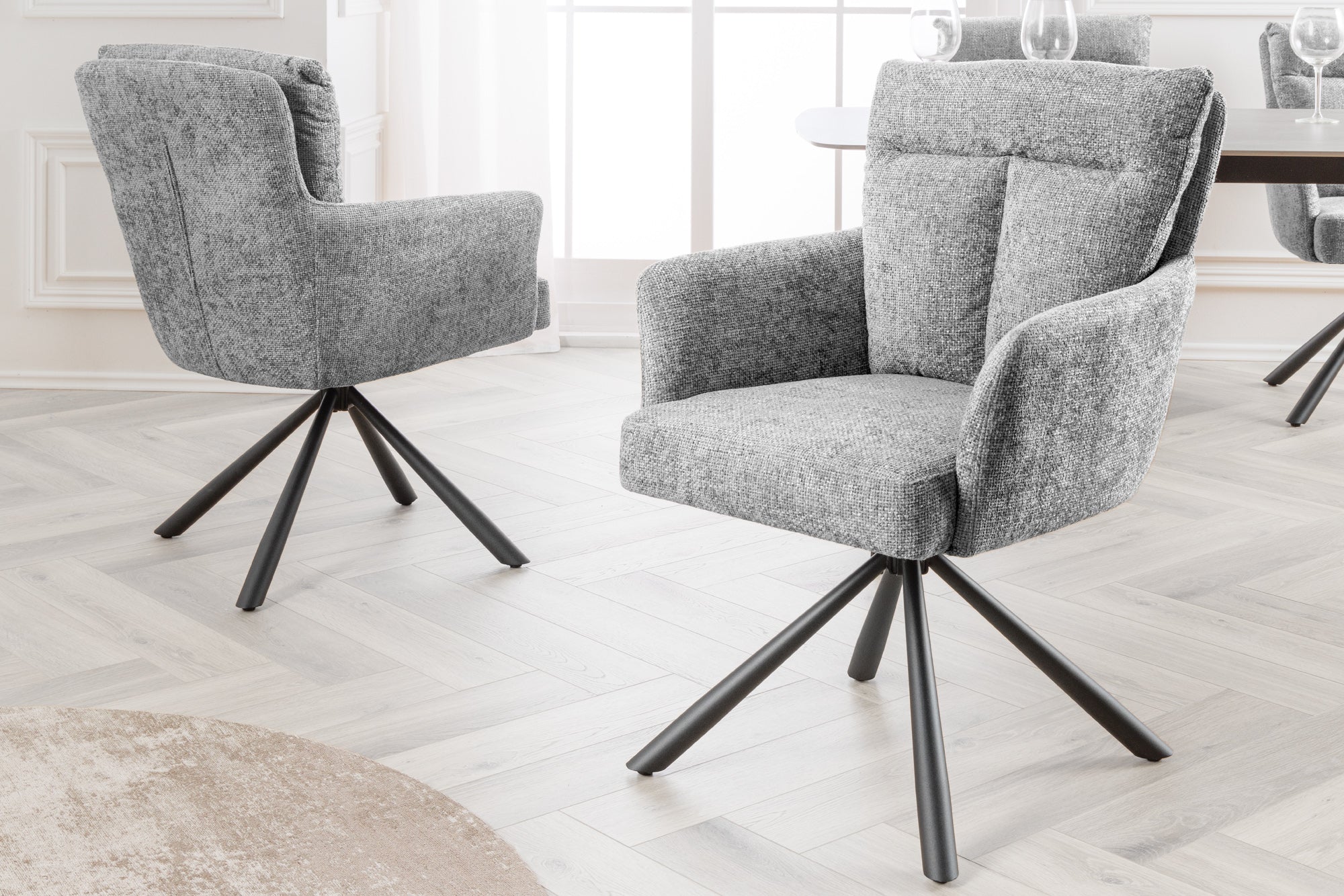 Lote de 2x sillas giratorias BIG GEORGE de tela estructurada gris con reposabrazos de metal negro