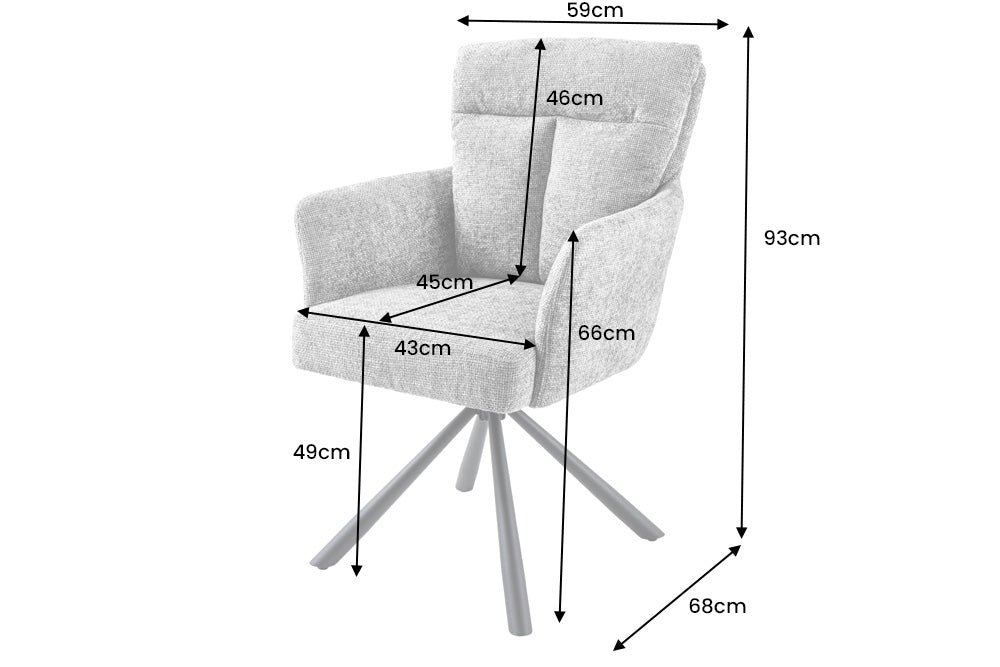 Lote de 2 sillas giratorias BIG GEORGE de tela texturizada beige con reposabrazos de metal negro
