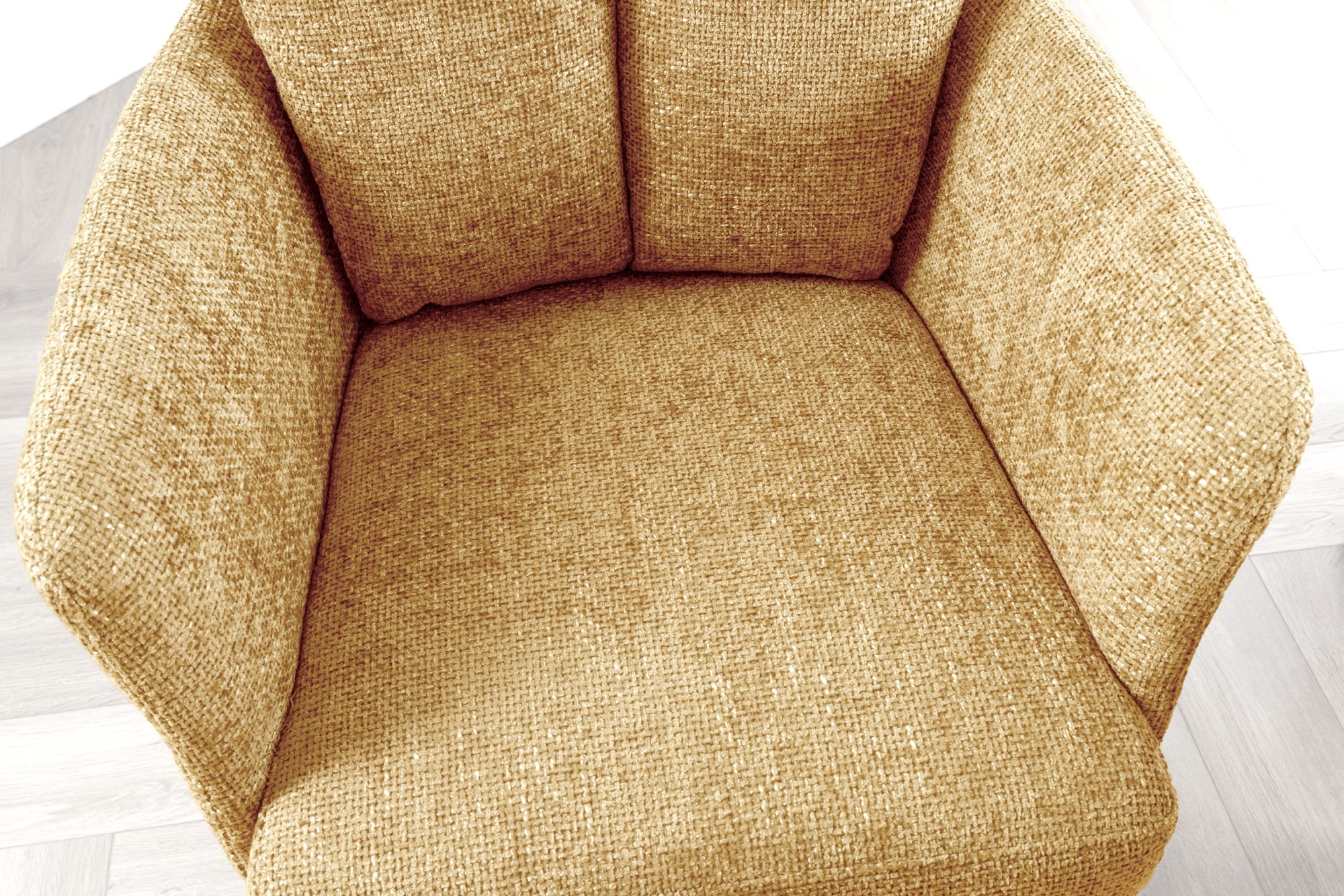 Lote de 2 sillas giratorias BIG GEORGE de tela con textura amarillo mostaza y reposabrazos de metal negro