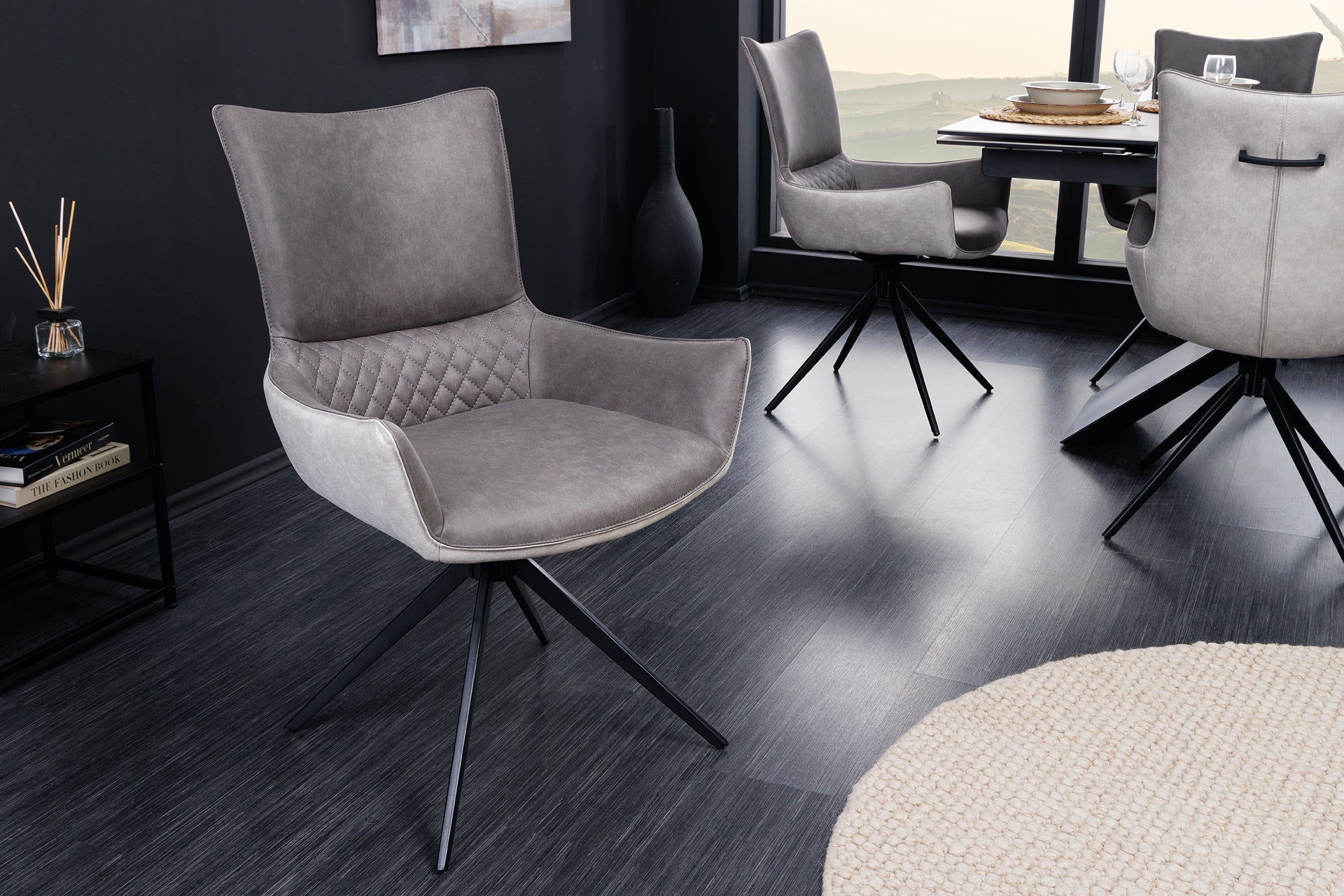 Lote de 2x sillas giratorias de diseño ALPINE gris reposabrazos gris claro patas de metal negro