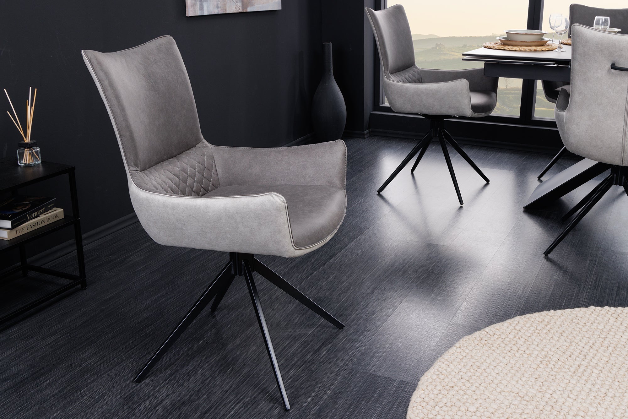 Lote de 2x sillas giratorias de diseño ALPINE gris reposabrazos gris claro patas de metal negro