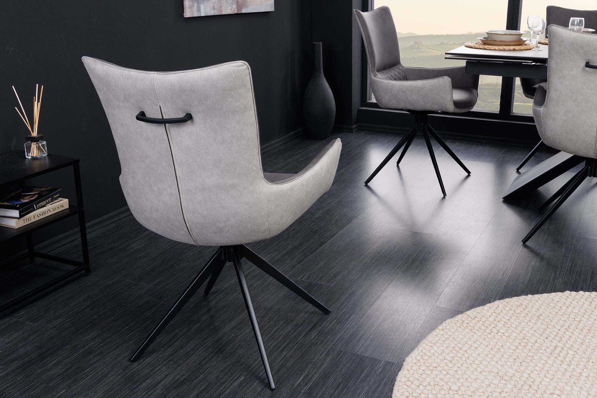 Lote de 2x sillas giratorias de diseño ALPINE gris reposabrazos gris claro patas de metal negro