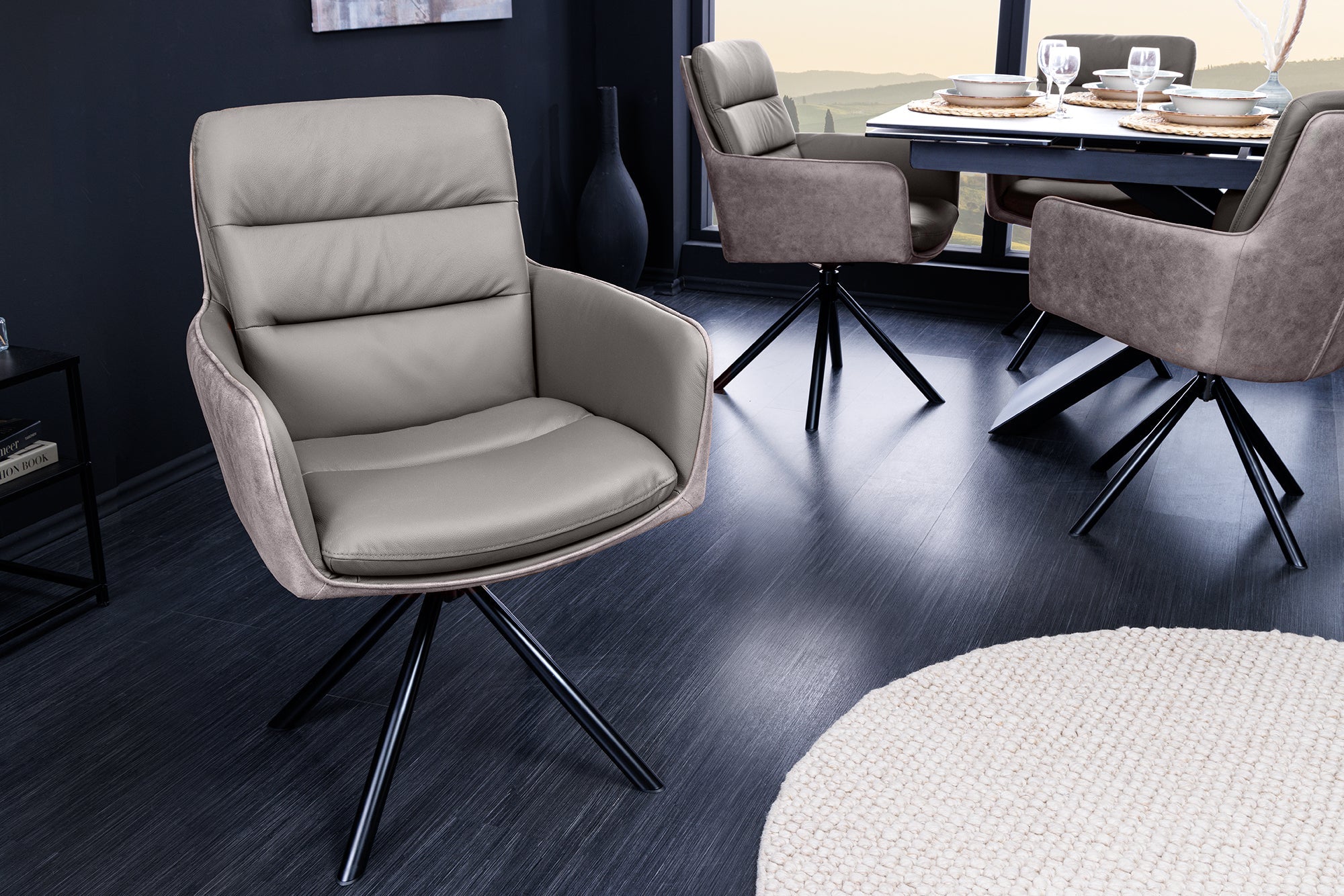 BIG GEORGE sillón giratorio de piel microfibra color topo con reposabrazos retro