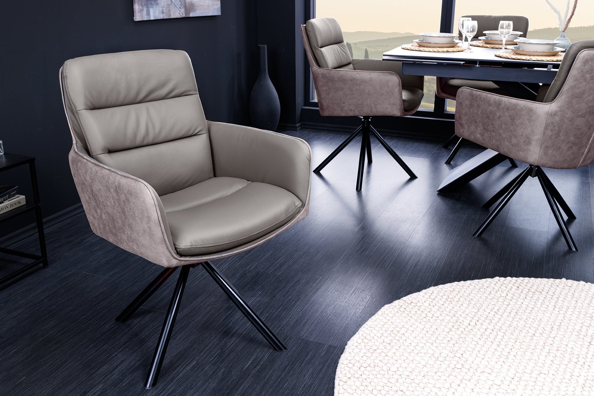 BIG GEORGE sillón giratorio de piel microfibra color topo con reposabrazos retro
