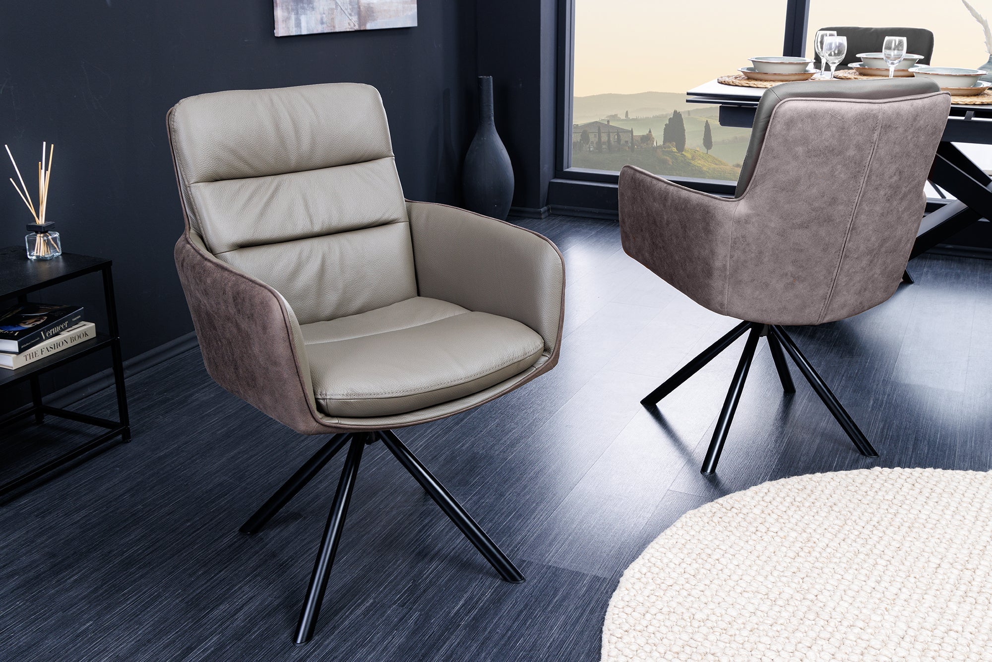 BIG GEORGE sillón giratorio de piel microfibra color topo con reposabrazos retro
