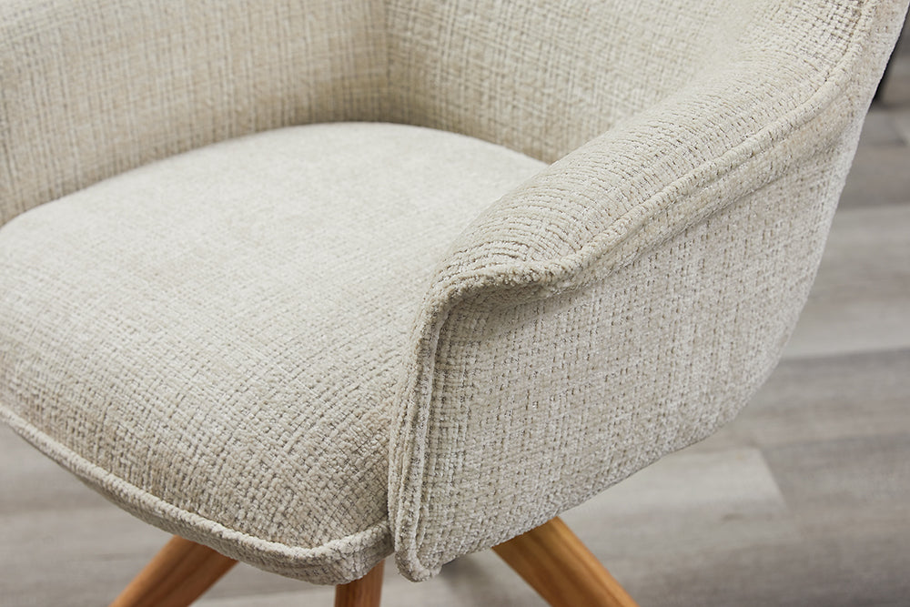 Lot de 2x chaises pivotante LE GRAND beige chenille chêne naturel bois massif avec accoudoirs