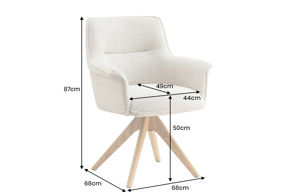 Lot de 2x chaises pivotante LE GRAND beige chenille chêne naturel bois massif avec accoudoirs