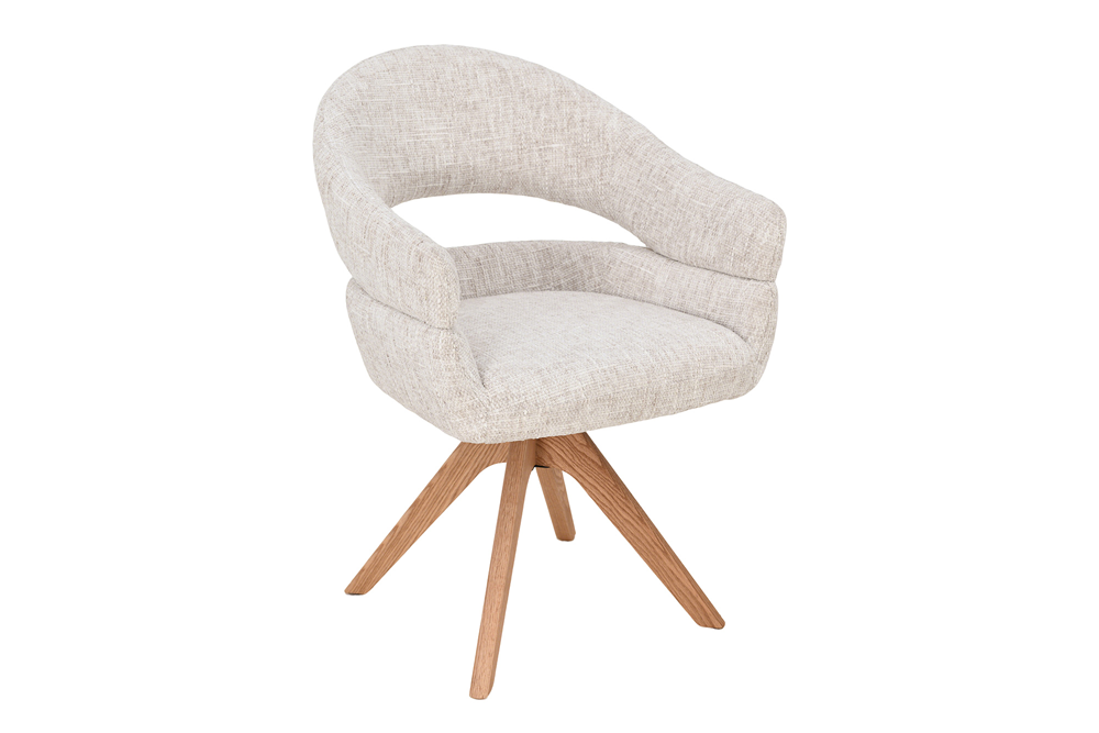 Chaise pivotante ORGANIKO beige tissu chenille piètement en bois de chêne avec accoudoir