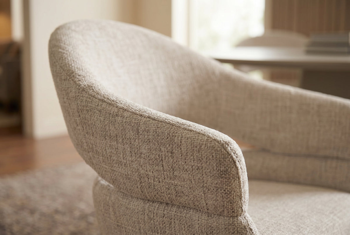 Chaise pivotante ORGANIKO beige tissu chenille piètement en bois de chêne avec accoudoir