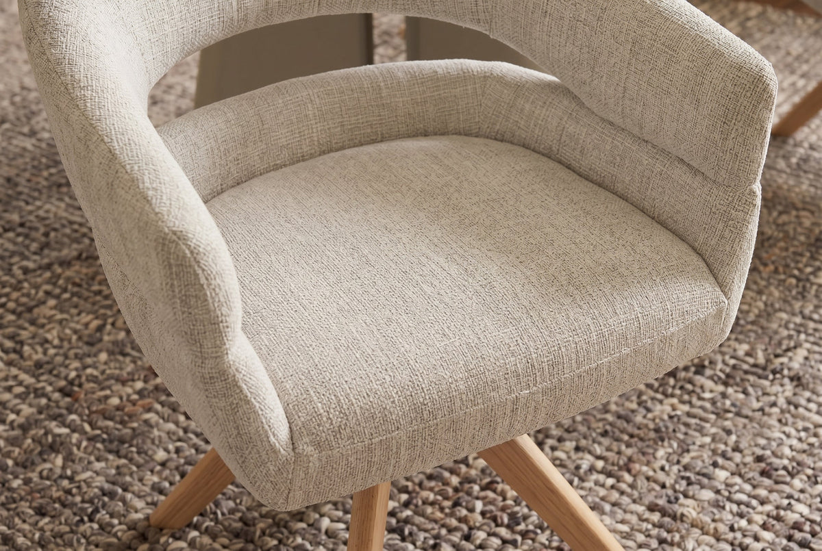 Chaise pivotante ORGANIKO beige tissu chenille piètement en bois de chêne avec accoudoir