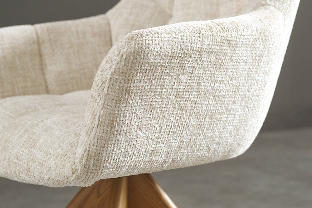 Chaise pivotante PAPILLON beige champagne chenille chêne massif Cremona