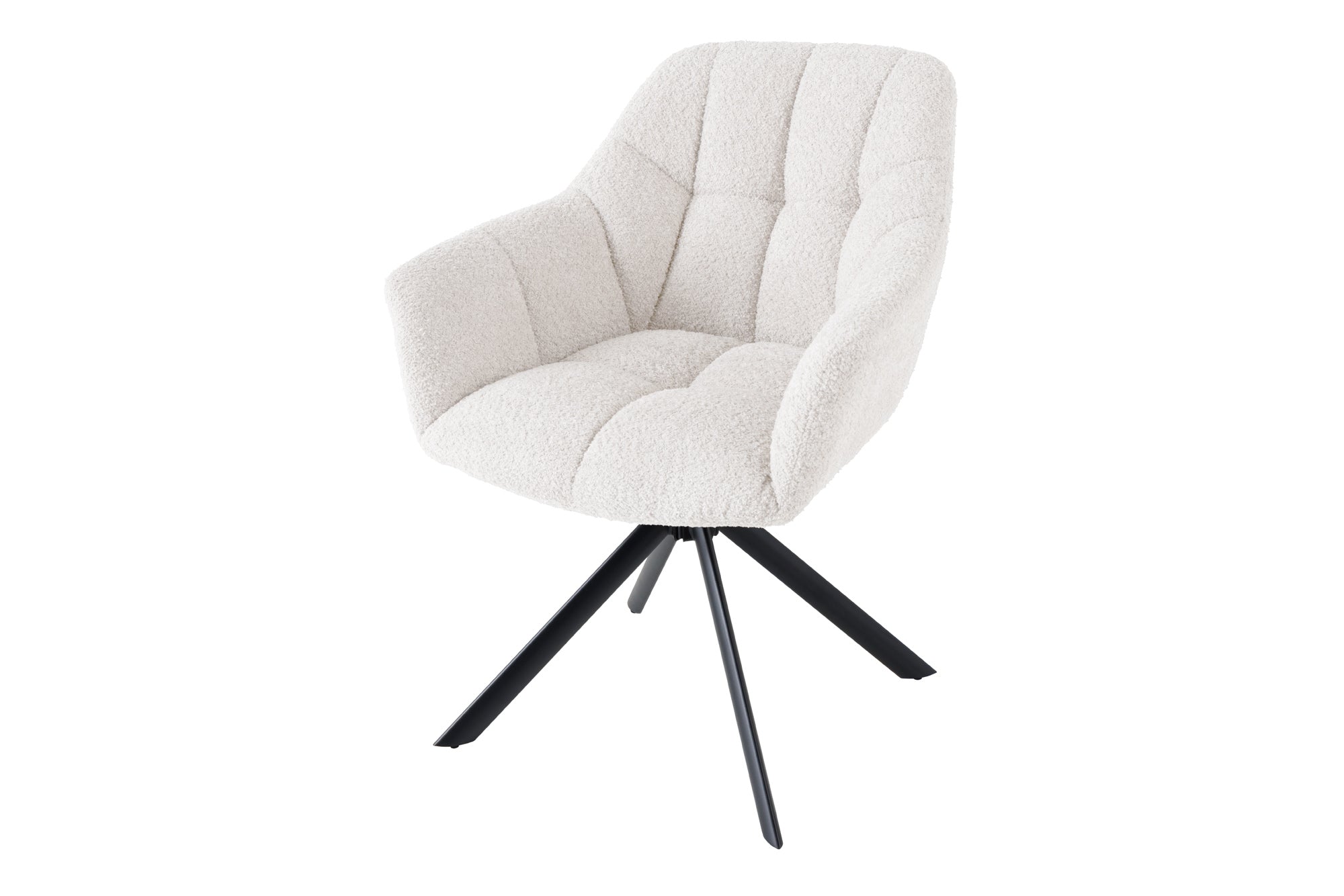 Lote de 2 sillas giratorias PAPILLON de bouclé blanco con reposabrazos, estructura de metal negro