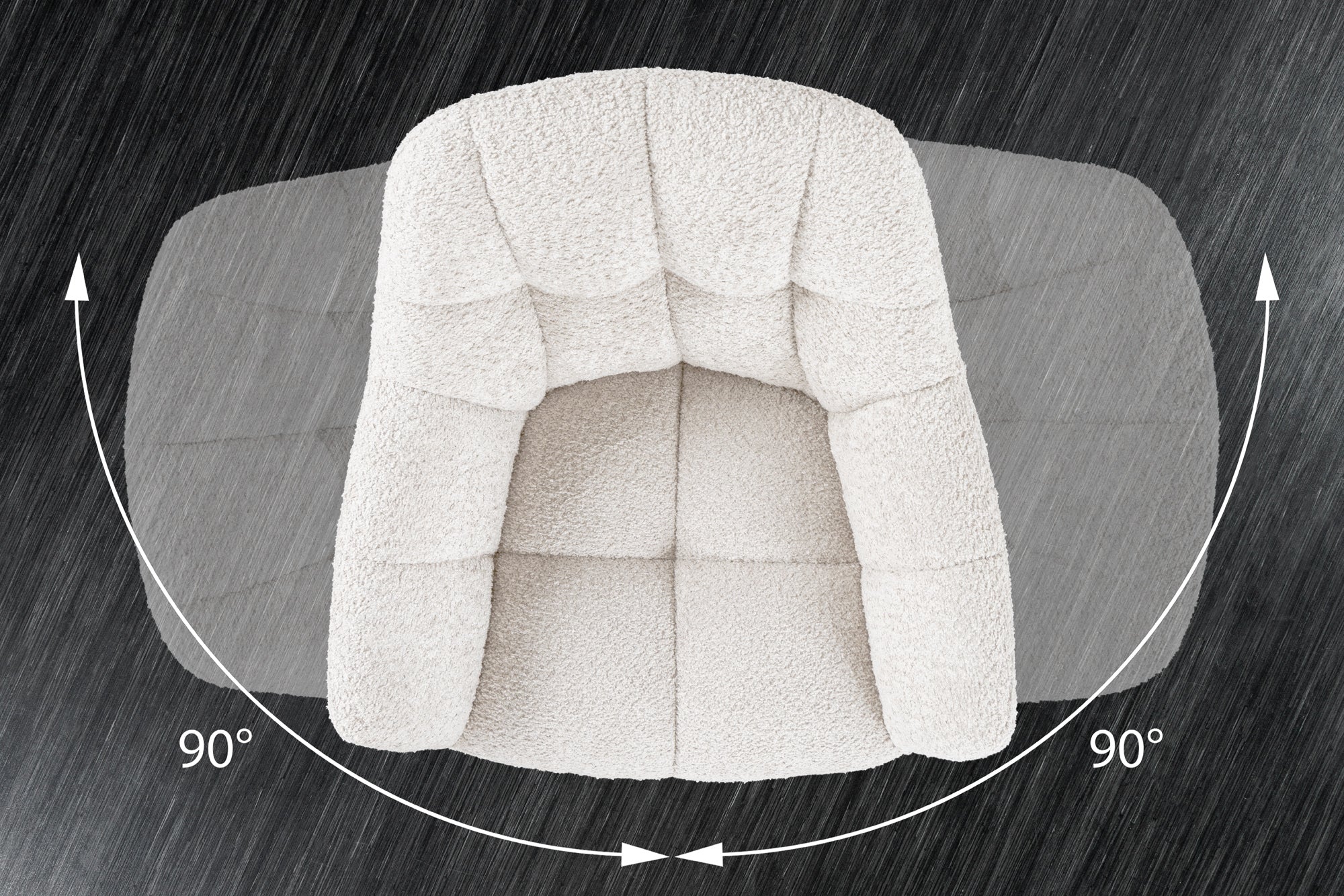 Lote de 2 sillas giratorias PAPILLON de bouclé blanco con reposabrazos, estructura de metal negro