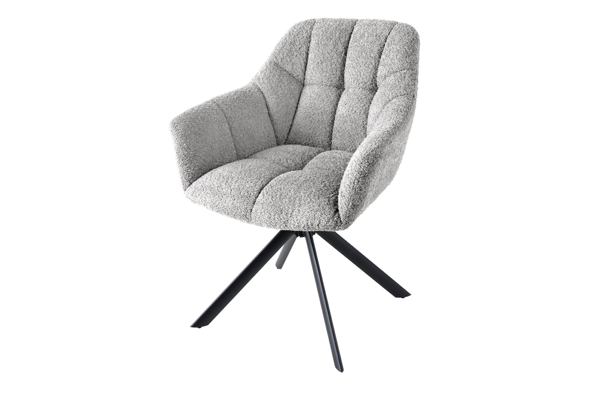 Lote de 2 sillas giratorias PAPILLON de bouclé gris con reposabrazos, estructura de metal negro