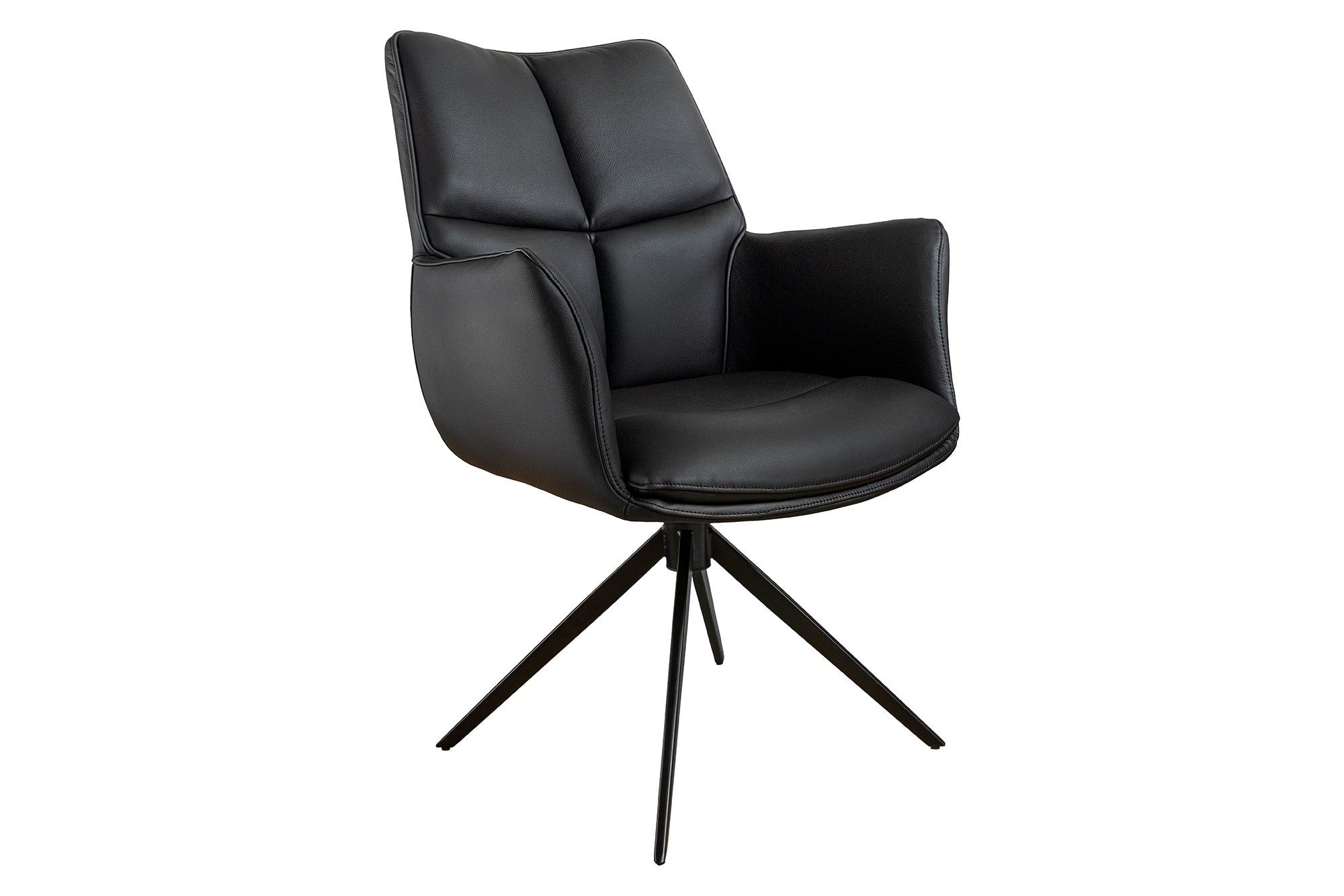 Lote de 2 sillones giratorios PAPILLON de piel auténtica negra con reposabrazos, estructura negra