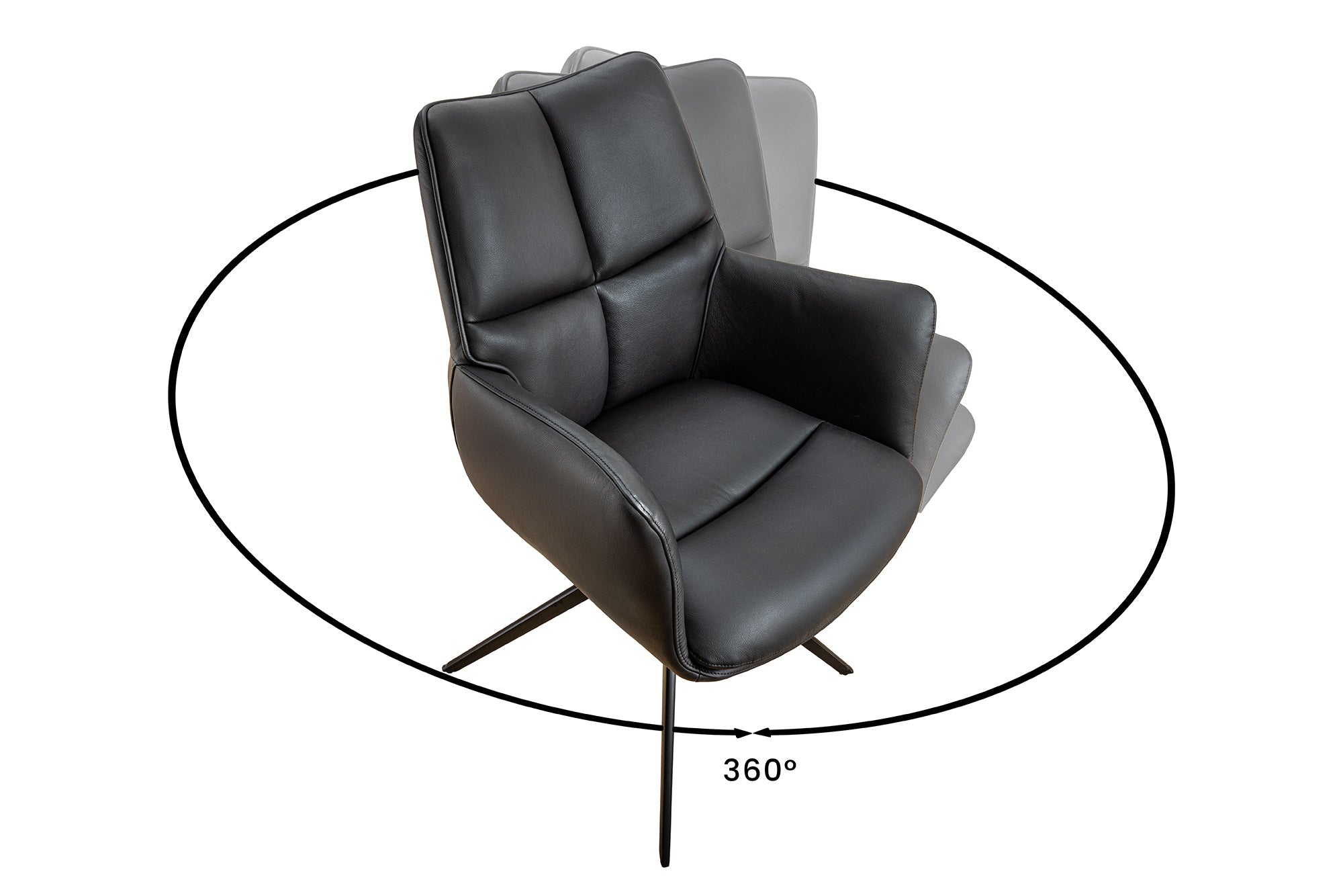 Lote de 2 sillones giratorios PAPILLON de piel auténtica negra con reposabrazos, estructura negra