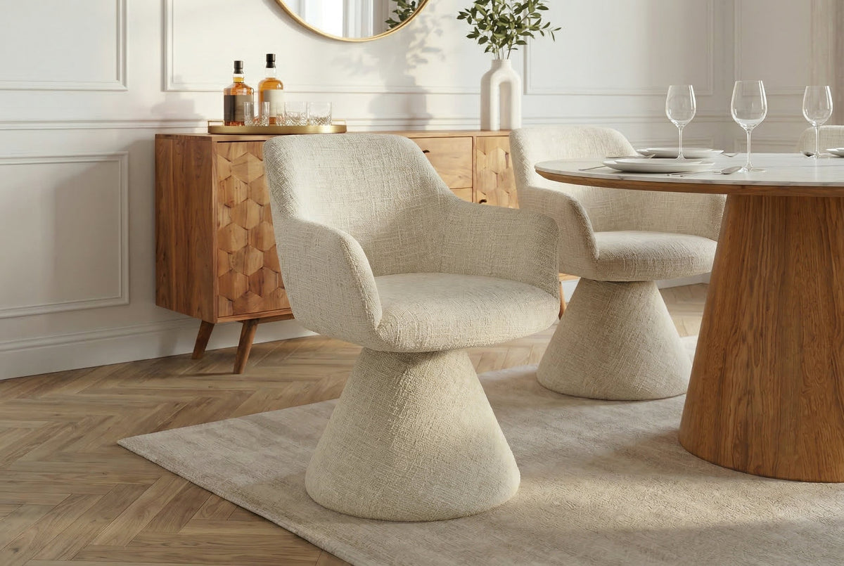 Chaise pivotante rembourrée AMBIENTO beige chenille 180° avec retour automatique
