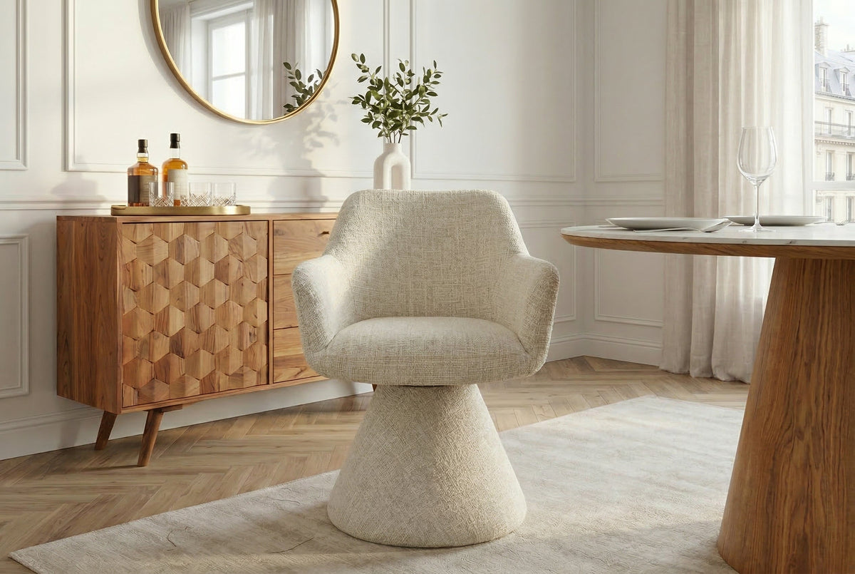 Chaise pivotante rembourrée AMBIENTO beige chenille 180° avec retour automatique